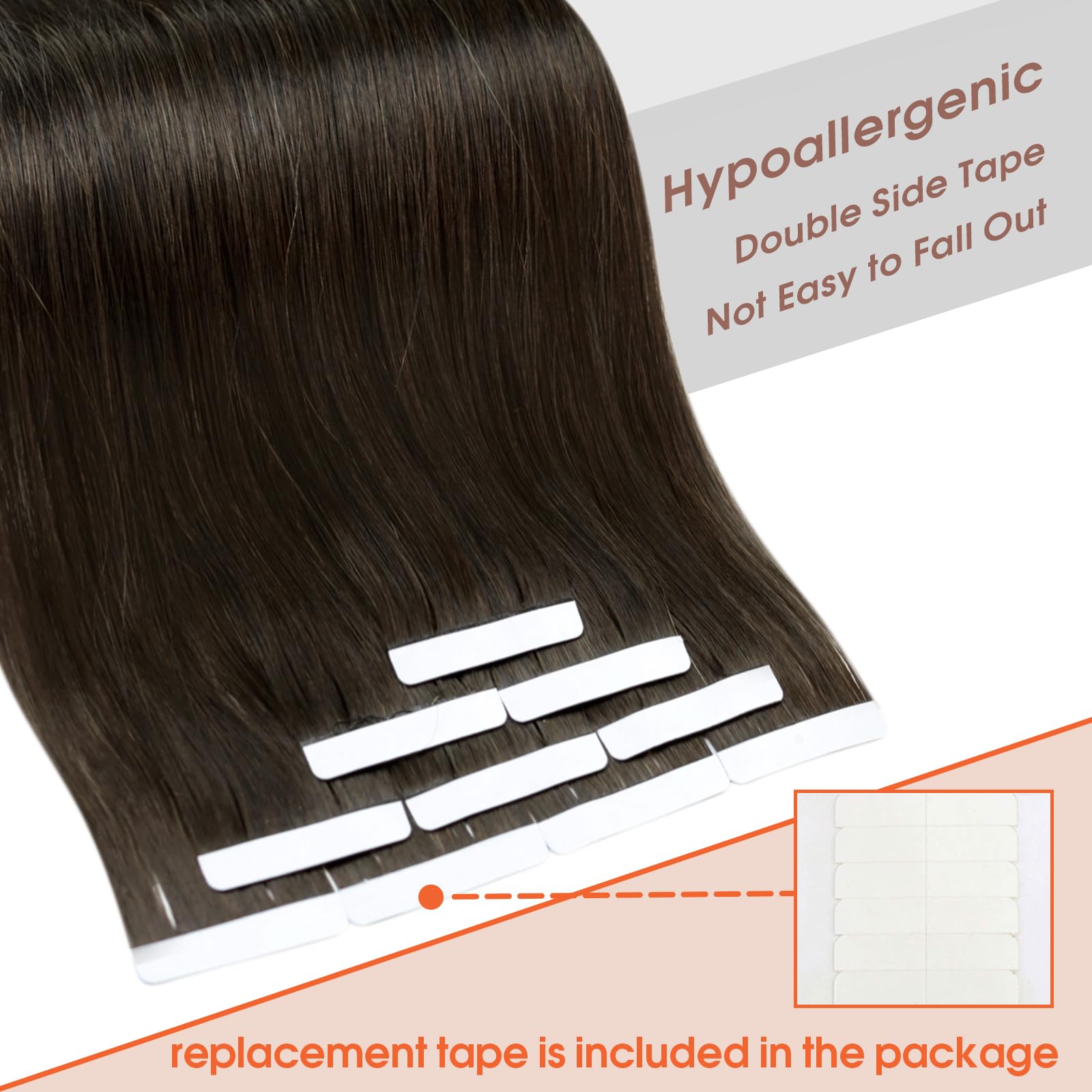Foto 5 pulgar | Extensiones De Cabello Con Cinta Adhesiva, Cabello Humano Castaño Oscuro - Venta Internacional.