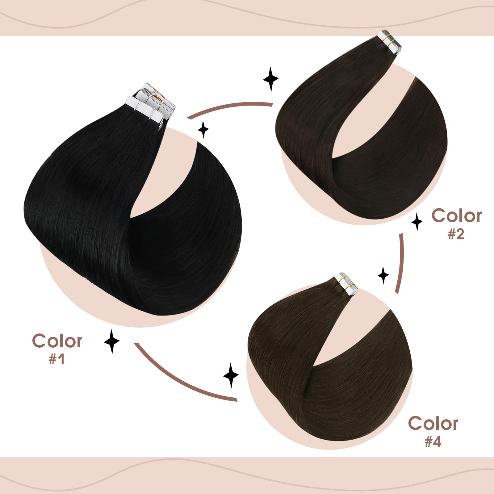 Foto 8 pulgar | Extensiones De Cabello Con Cinta Adhesiva, Cabello Humano Castaño Oscuro - Venta Internacional.