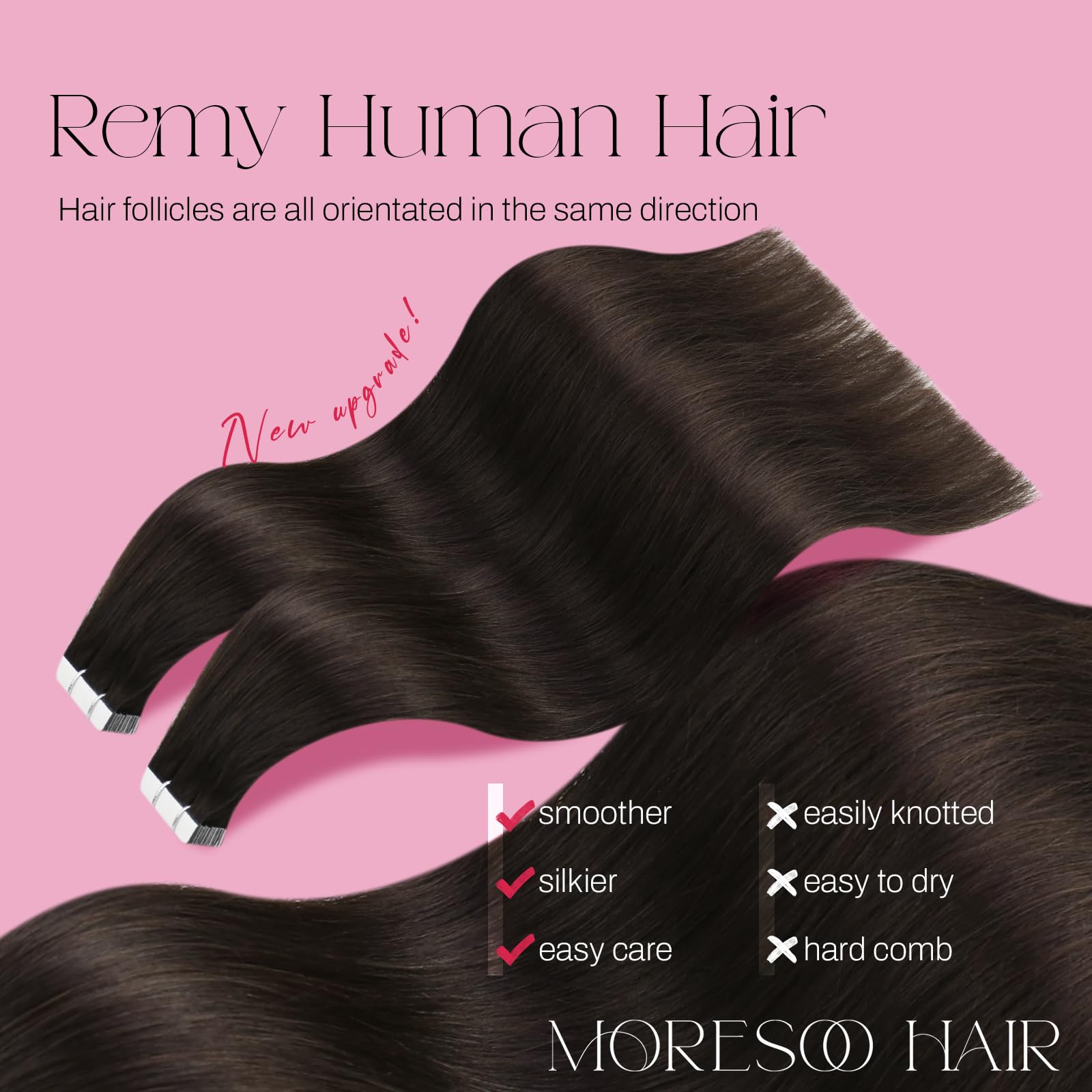 Foto 3 pulgar | Extensiones De Cabello Con Cinta Adhesiva Moresoo Brown, 50 G, 20 Cm, Cabello Humano Remy - Venta Internacional.