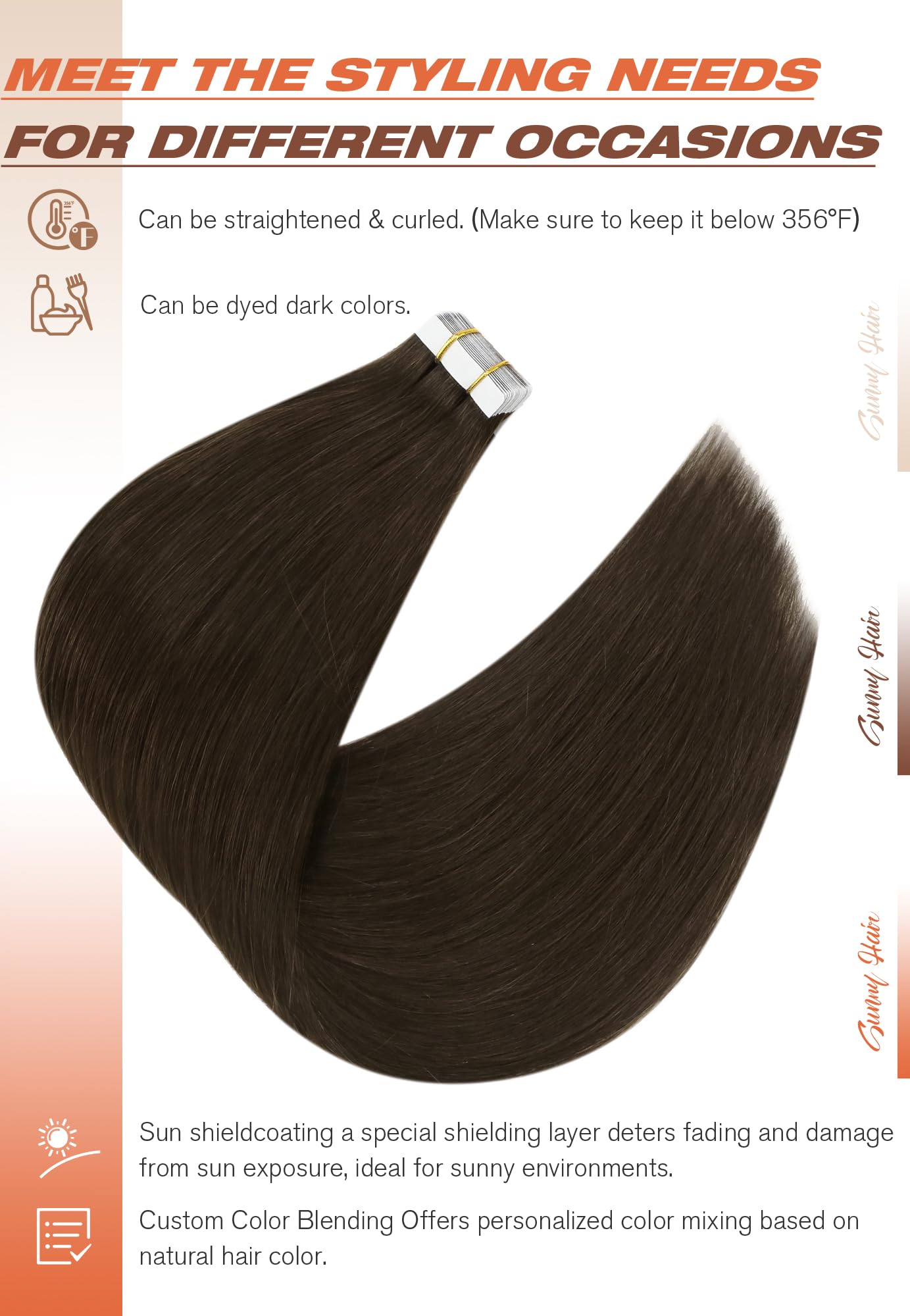 Foto 5 pulgar | Extensiones De Cabello Con Cinta Adhesiva, Cabello Humano Castaño Oscuro - Venta Internacional.