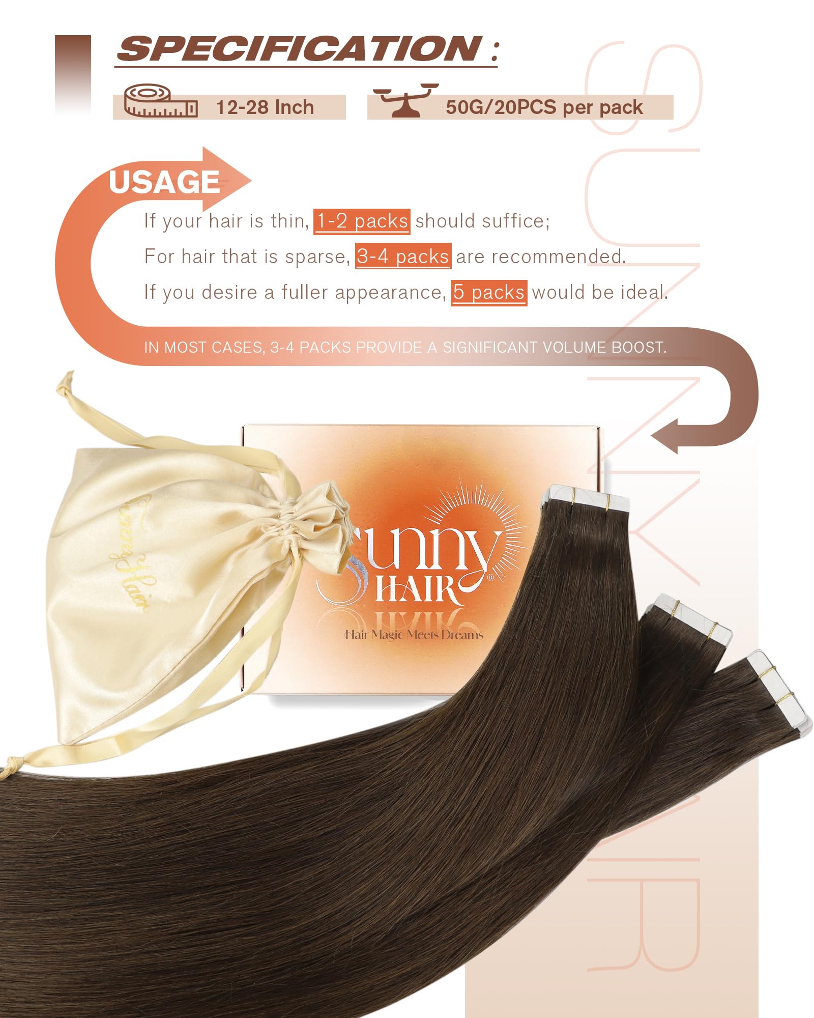 Foto 6 pulgar | Extensiones De Cabello Con Cinta Adhesiva, Cabello Humano Castaño Oscuro - Venta Internacional.