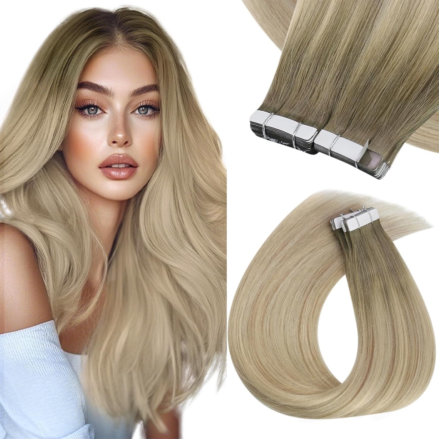 Foto 2 pulgar | Extensiones De Cabello Sunny Hair Tape En Tono Rubio Ceniza Degradado, 50 G - Venta Internacional.