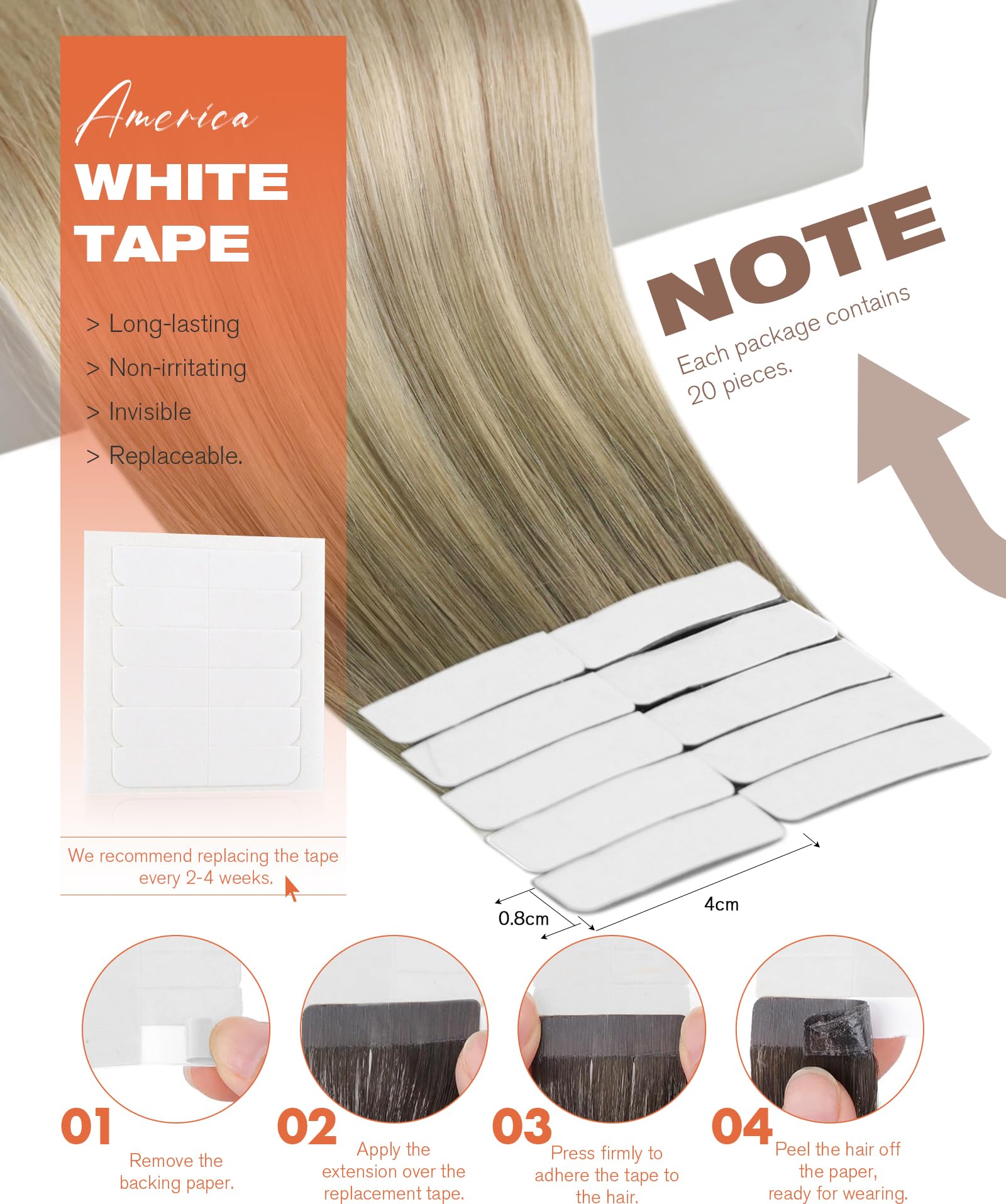 Foto 4 pulgar | Extensiones De Cabello Sunny Hair Tape En Tono Rubio Ceniza Degradado, 50 G - Venta Internacional.