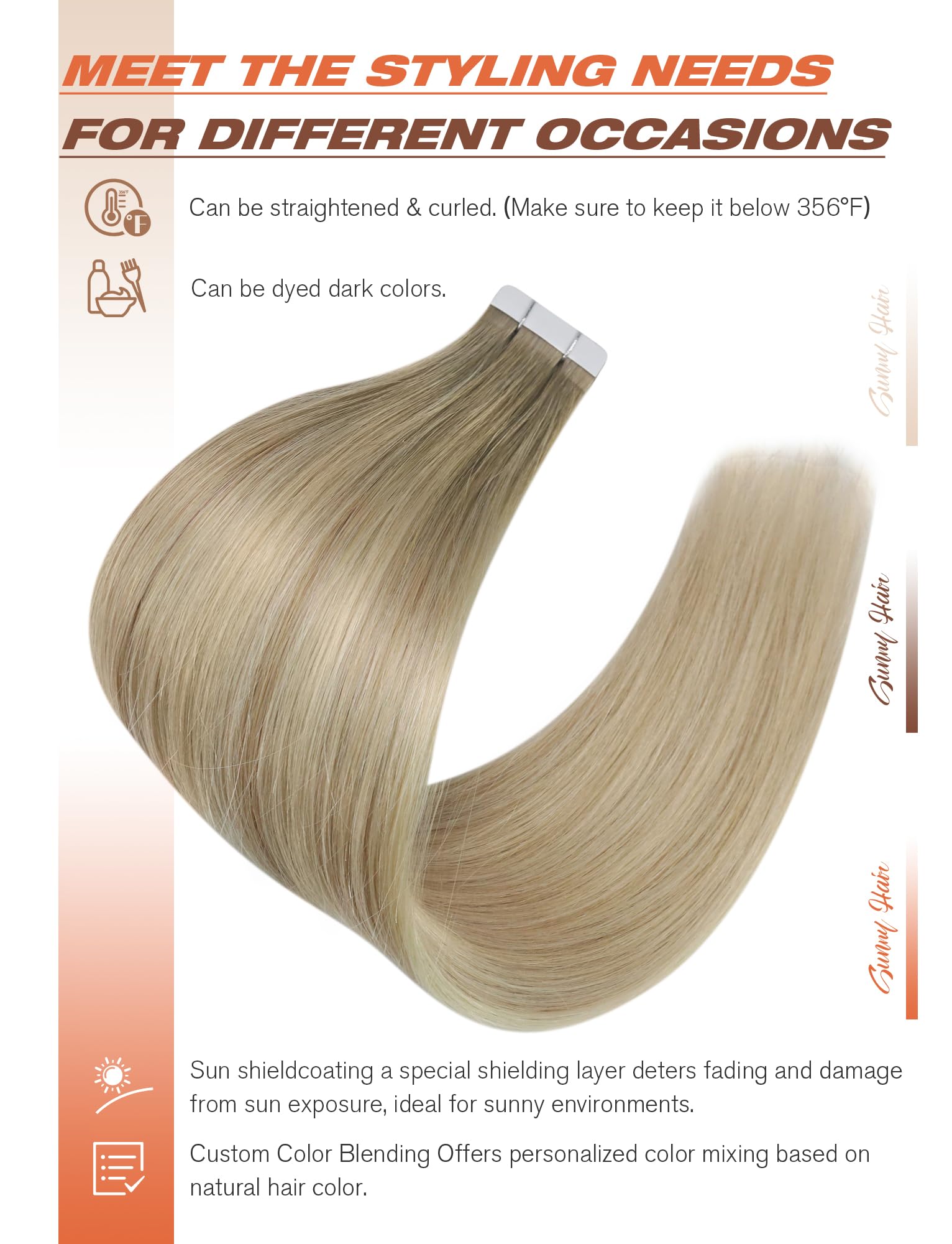 Foto 5 pulgar | Extensiones De Cabello Sunny Hair Tape En Tono Rubio Ceniza Degradado, 50 G - Venta Internacional.