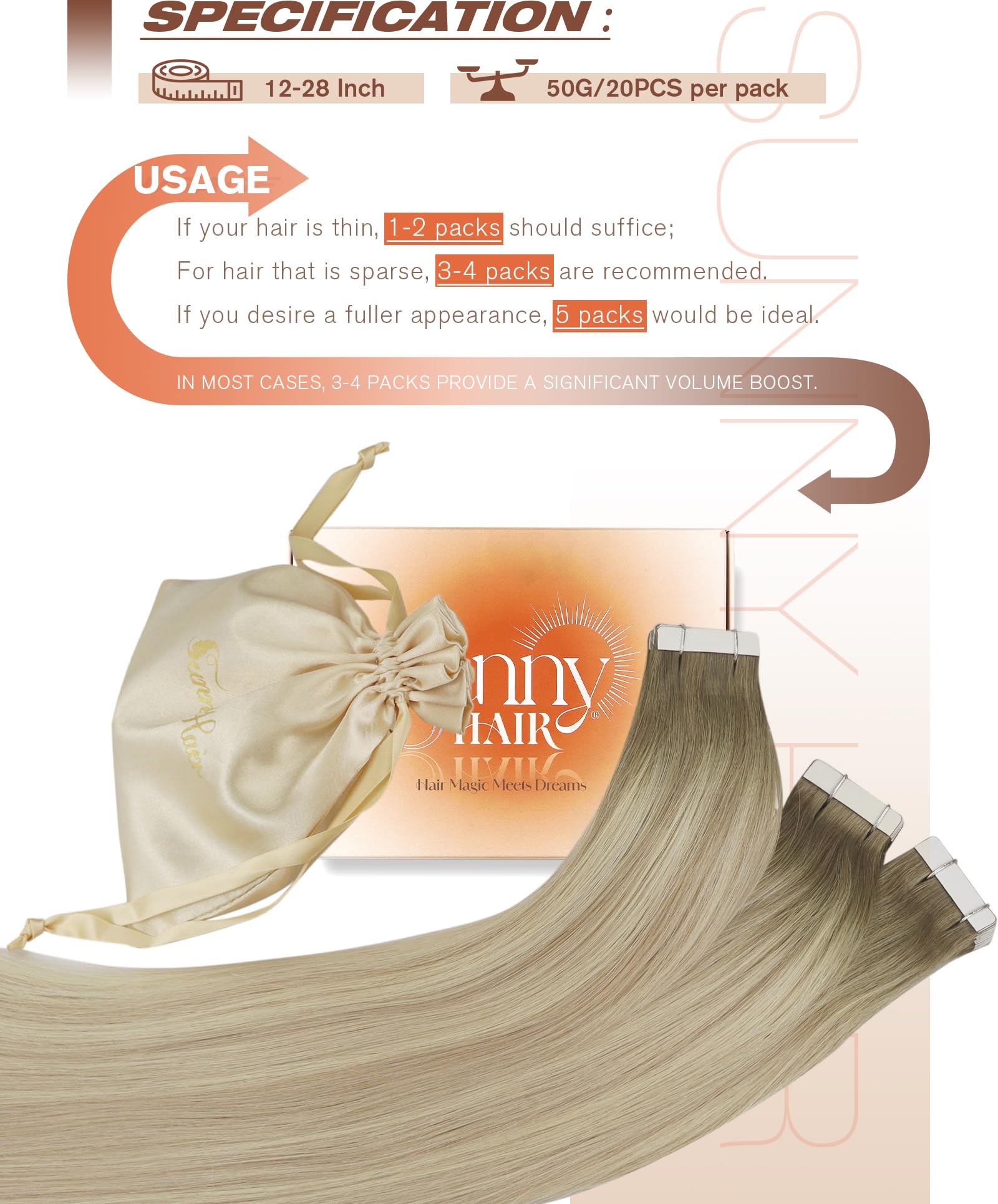 Foto 6 pulgar | Extensiones De Cabello Sunny Hair Tape En Tono Rubio Ceniza Degradado, 50 G - Venta Internacional.
