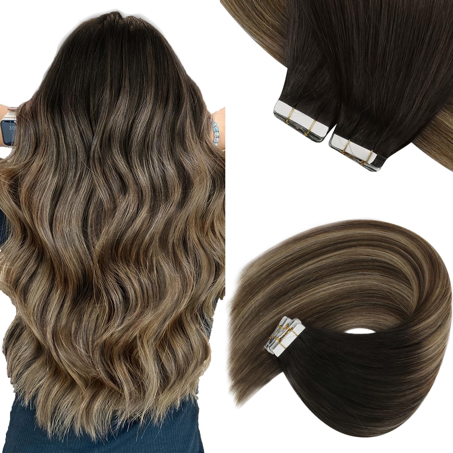 Foto 1 | Cinta Adhesiva Sunny Hair Extensions En Color Negro Degradado, 14 Pulgadas, 50 G - Venta Internacional.
