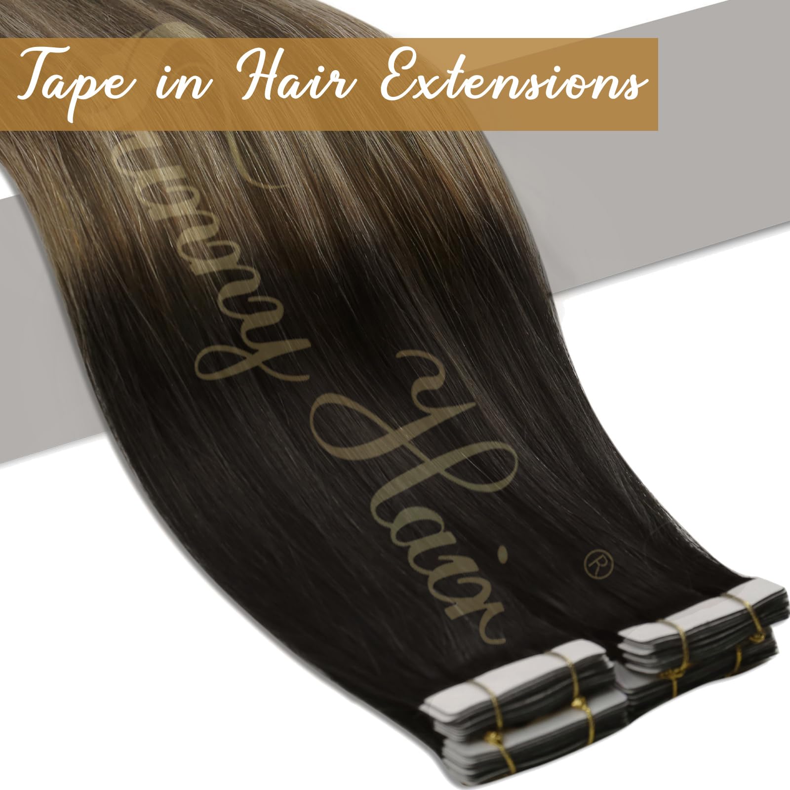 Foto 3 | Cinta Adhesiva Sunny Hair Extensions En Color Negro Degradado, 14 Pulgadas, 50 G - Venta Internacional.