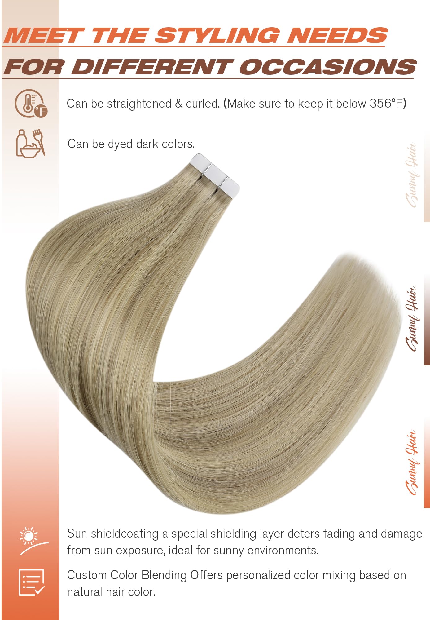 Foto 4 | Extensiones De Pelo Con Cinta Adhesiva Sunny Hair Golden Blonde 60 Cm 50 G - Venta Internacional.
