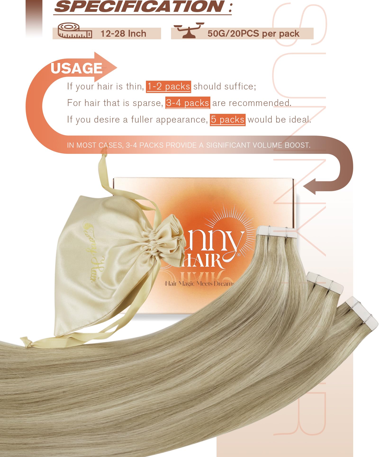 Foto 5 | Extensiones De Pelo Con Cinta Adhesiva Sunny Hair Golden Blonde 60 Cm 50 G - Venta Internacional.