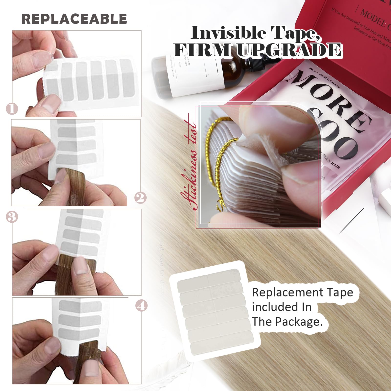 Foto 5 pulgar | Extensiones De Cabello Con Cinta Adhesiva Moresoo Platinum Blonde, 40 Unidades, 100 G - Venta Internacional.