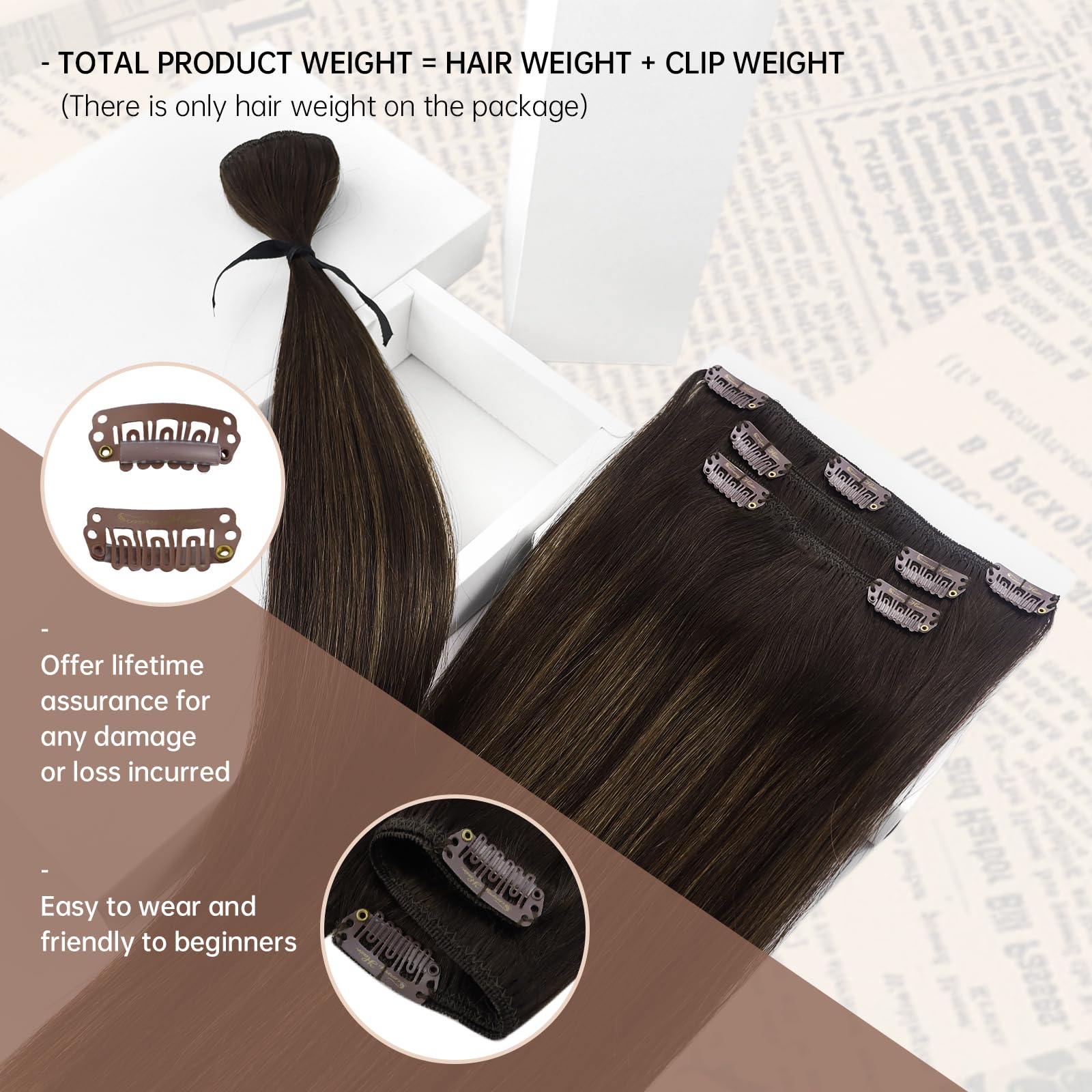 Foto 3 pulgar | Extensiones De Cabello Liso Con Clip, Cabello Humano Liso, 40 Cm - Venta Internacional.