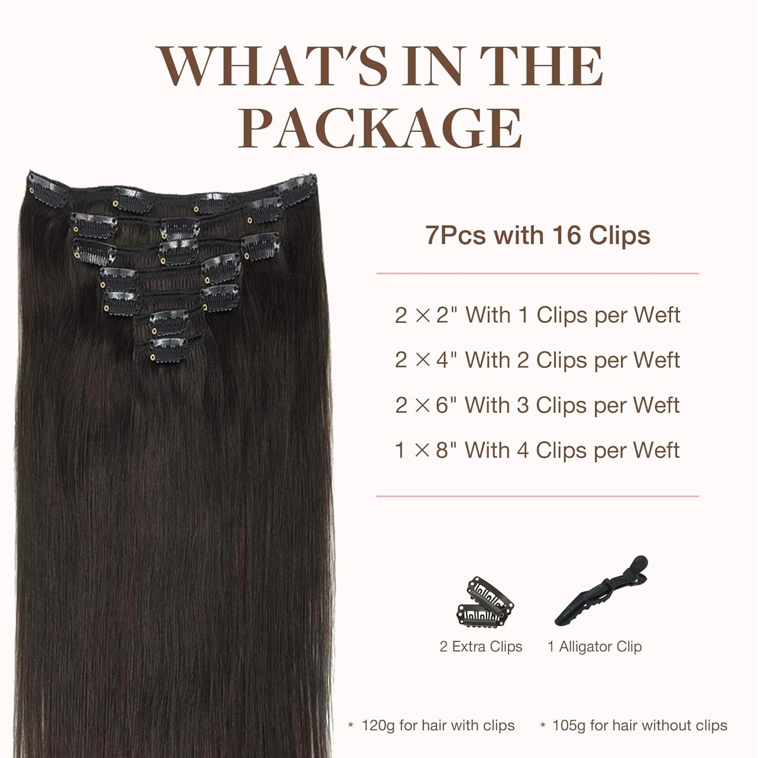 Foto 2 | Extensiones De Cabello Goo Goo, Cabello Humano Real, 18 Cm, 120 G, 7 Unidades, Marrón Oscuro - Venta Internacional.