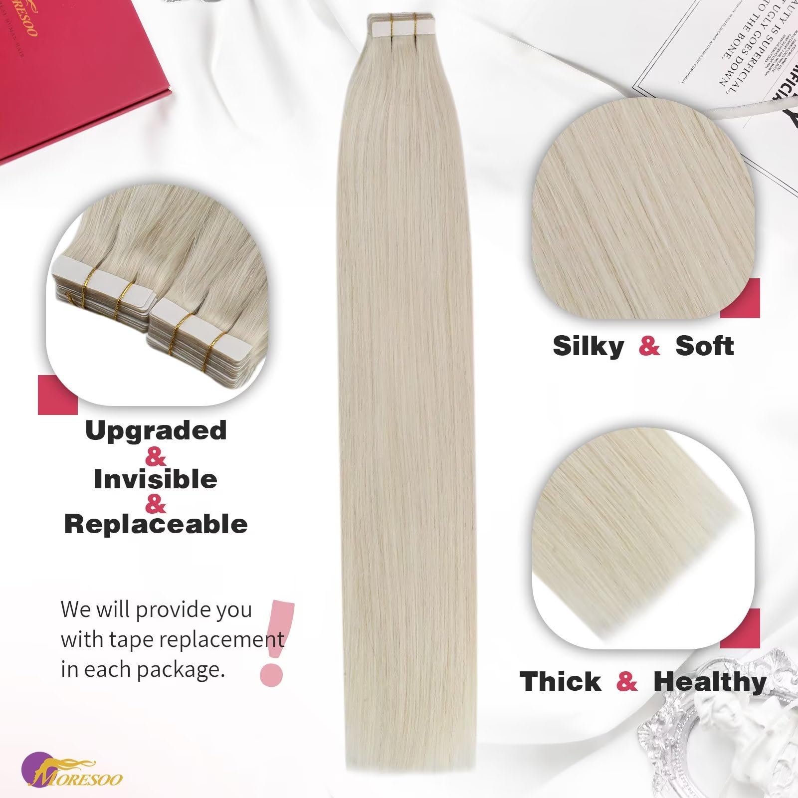 Foto 3 pulgar | Extensiones De Cabello Moresoo Blonde Tape En Cabello Humano, 50 G, 20 Cm - Venta Internacional.