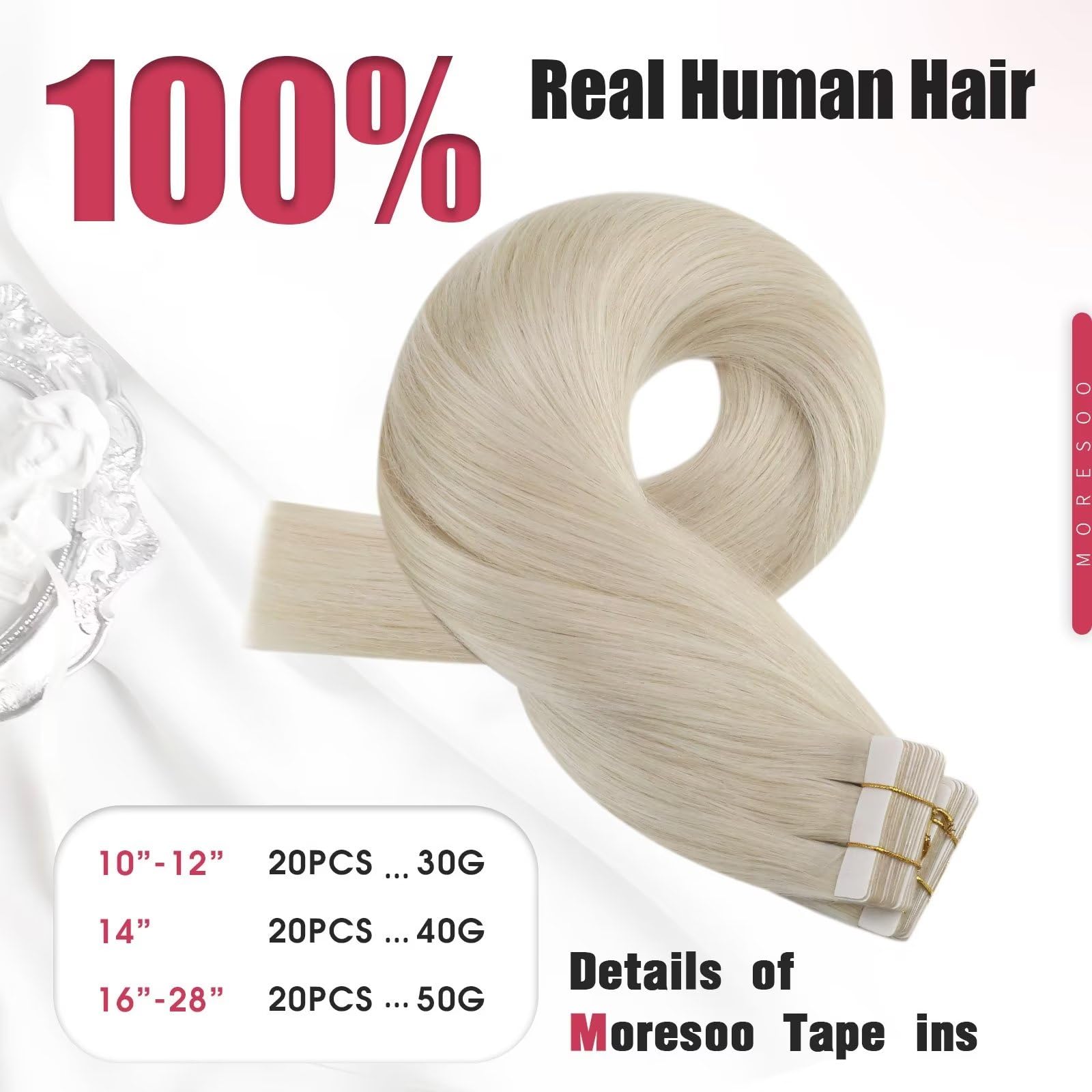 Foto 5 pulgar | Extensiones De Cabello Moresoo Blonde Tape En Cabello Humano, 50 G, 20 Cm - Venta Internacional.