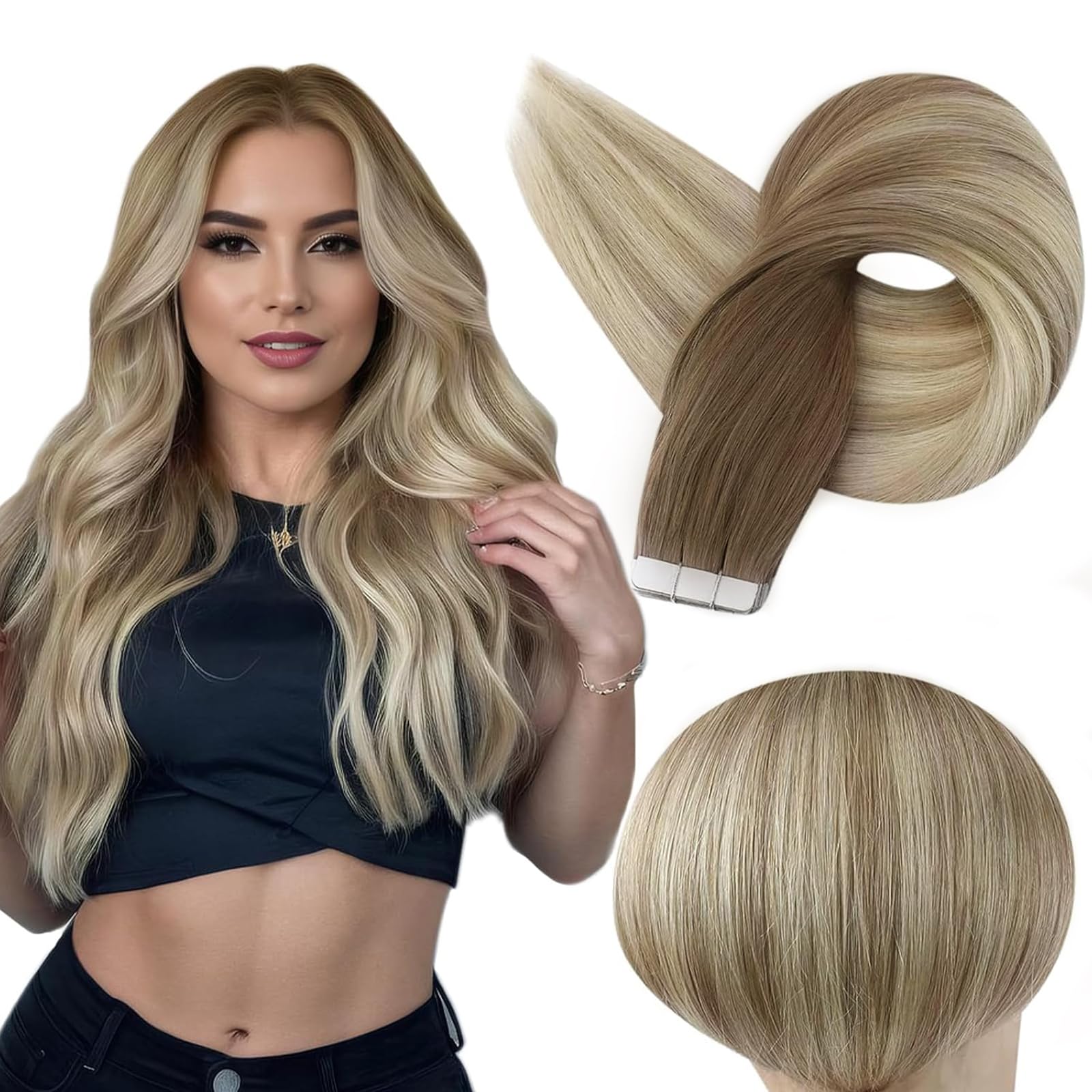 Foto 1 | Extensiones De Cabello Remy Human Hair Full Shine De 14 Pulgadas Con Cinta Adhesiva - Venta Internacional.