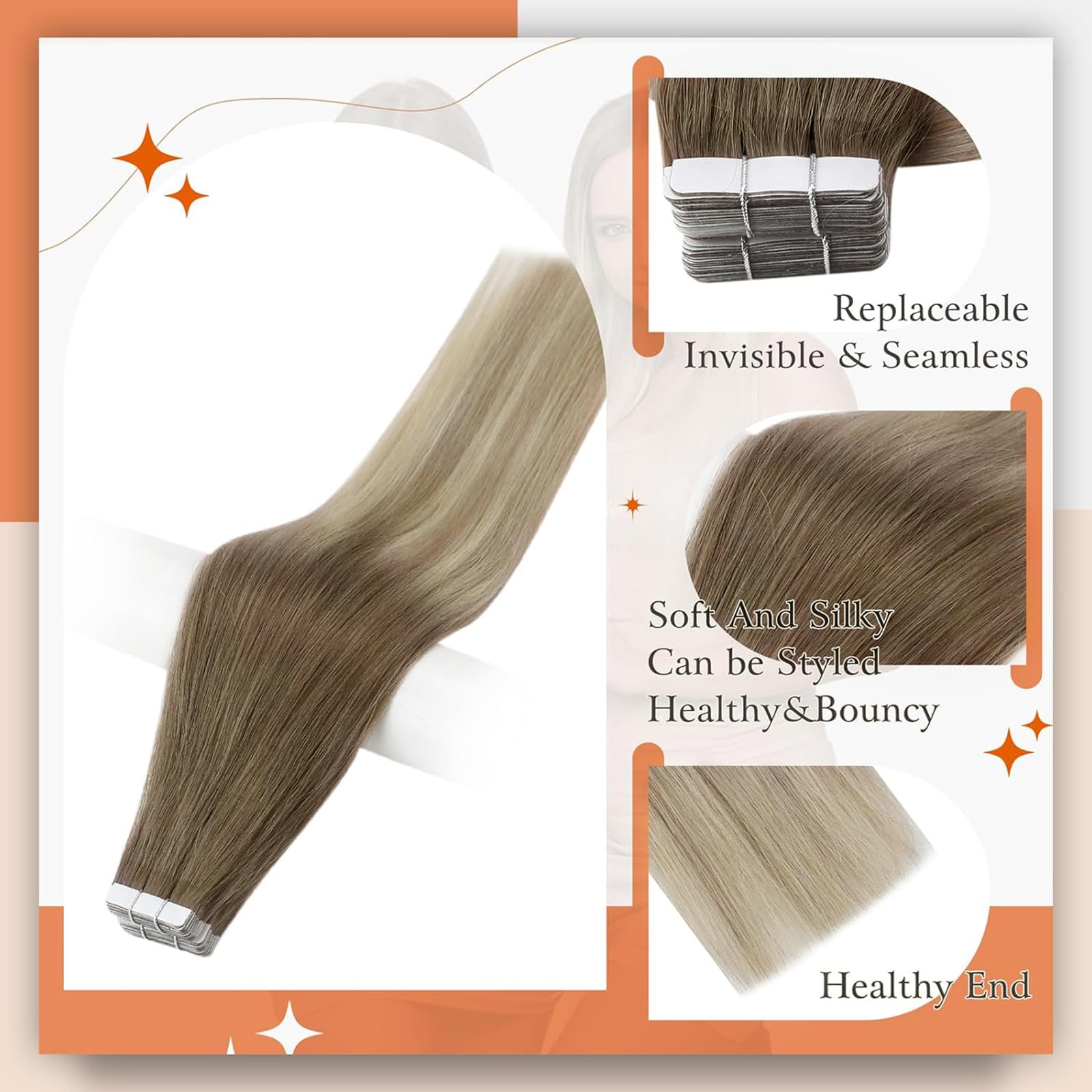 Foto 3 pulgar | Extensiones De Cabello Remy Human Hair Full Shine De 14 Pulgadas Con Cinta Adhesiva - Venta Internacional.