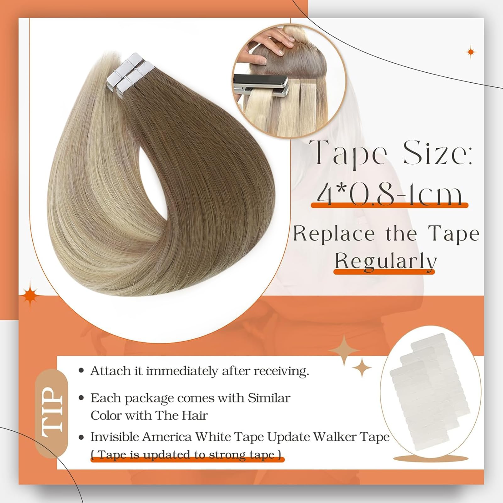 Foto 4 | Extensiones De Cabello Remy Human Hair Full Shine De 14 Pulgadas Con Cinta Adhesiva - Venta Internacional.