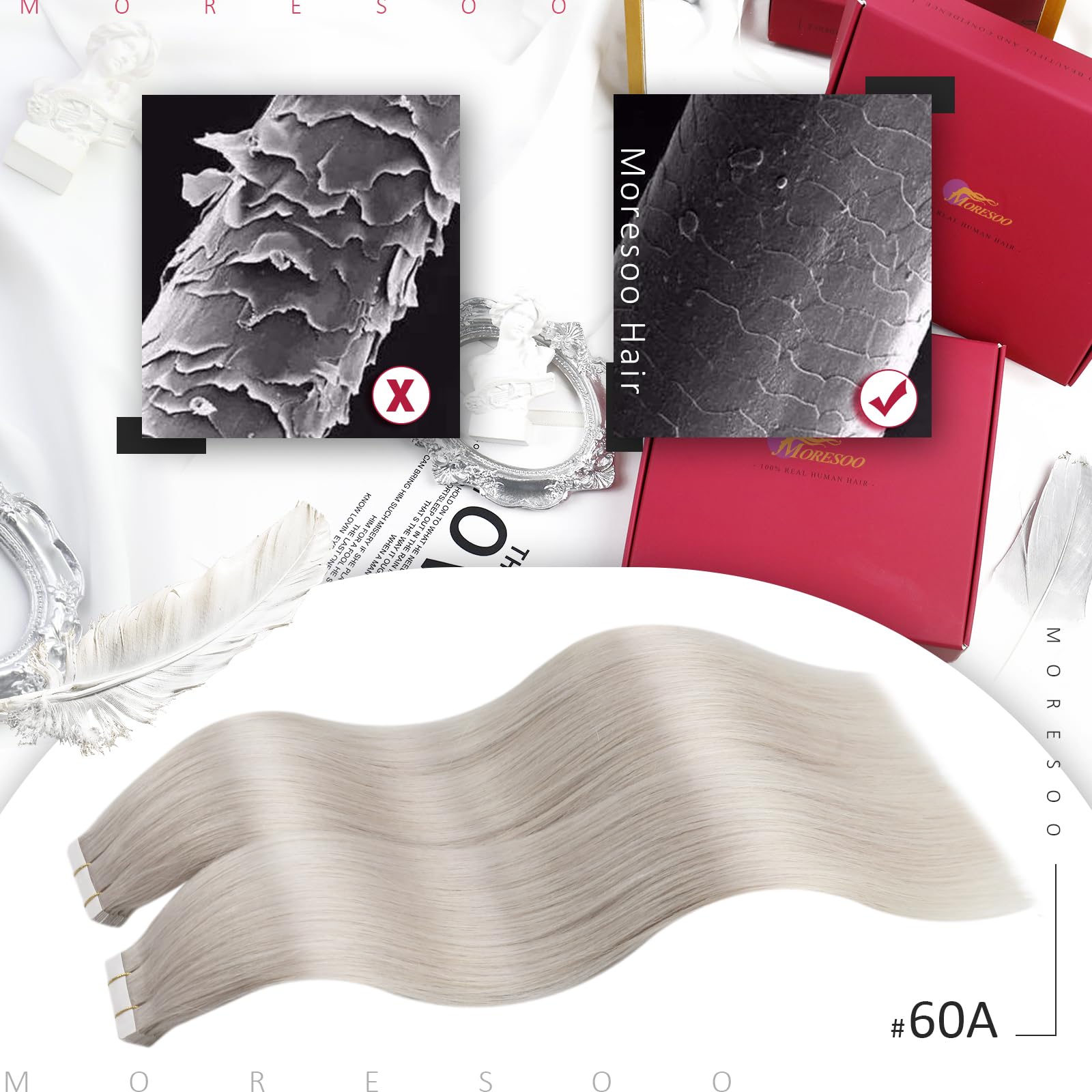 Foto 3 pulgar | Extensiones De Pelo Con Cinta Adhesiva Moresoo Blonde 30 Cm, 40 Piezas, 60 G - Venta Internacional.