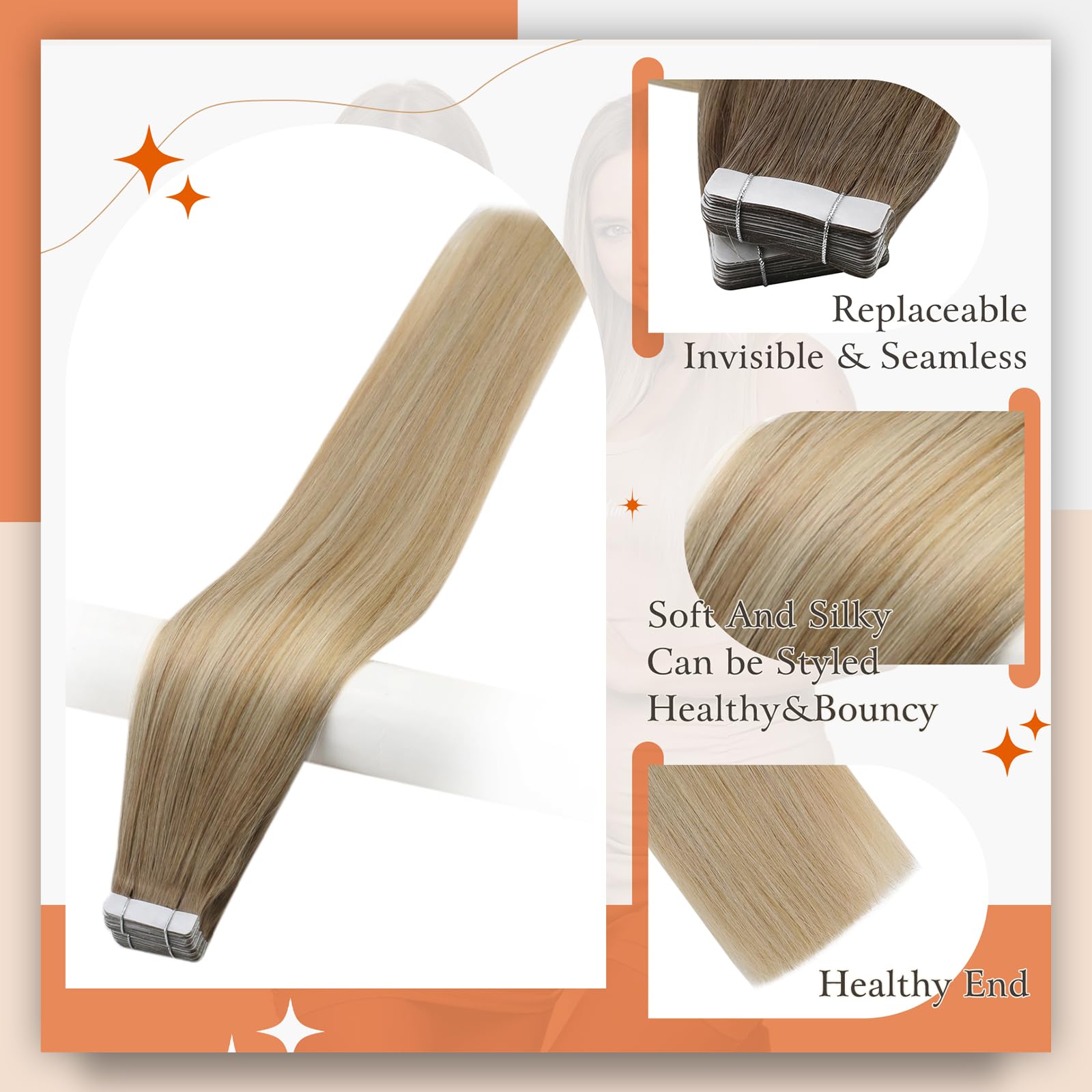 Foto 2 | Extensiones De Cabello Con Cinta Adhesiva Full Shine Balayage Blonde 6/27/60 - Venta Internacional.
