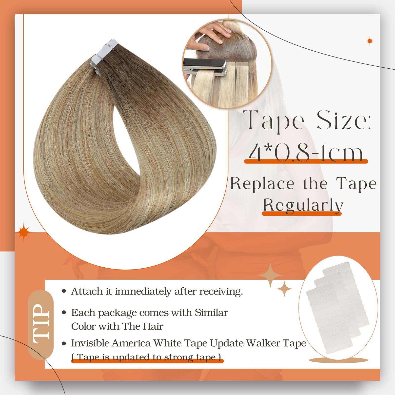 Foto 4 | Extensiones De Cabello Con Cinta Adhesiva Full Shine Balayage Blonde 6/27/60 - Venta Internacional.