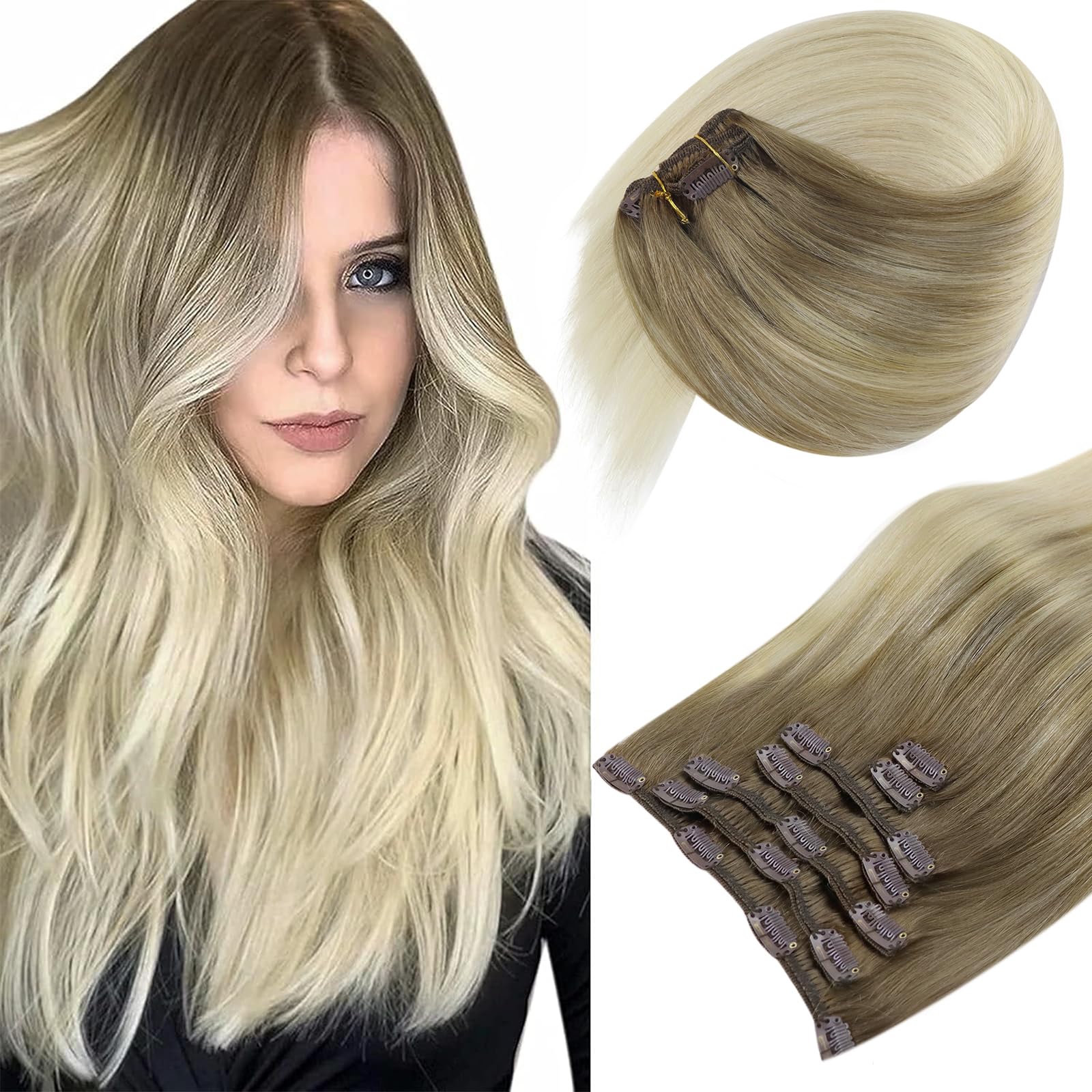 Foto 1 | Extensiones De Cabello Con Clip Sunny Hair, Liso, Marrón Claro, 14 Pulgadas - Venta Internacional.