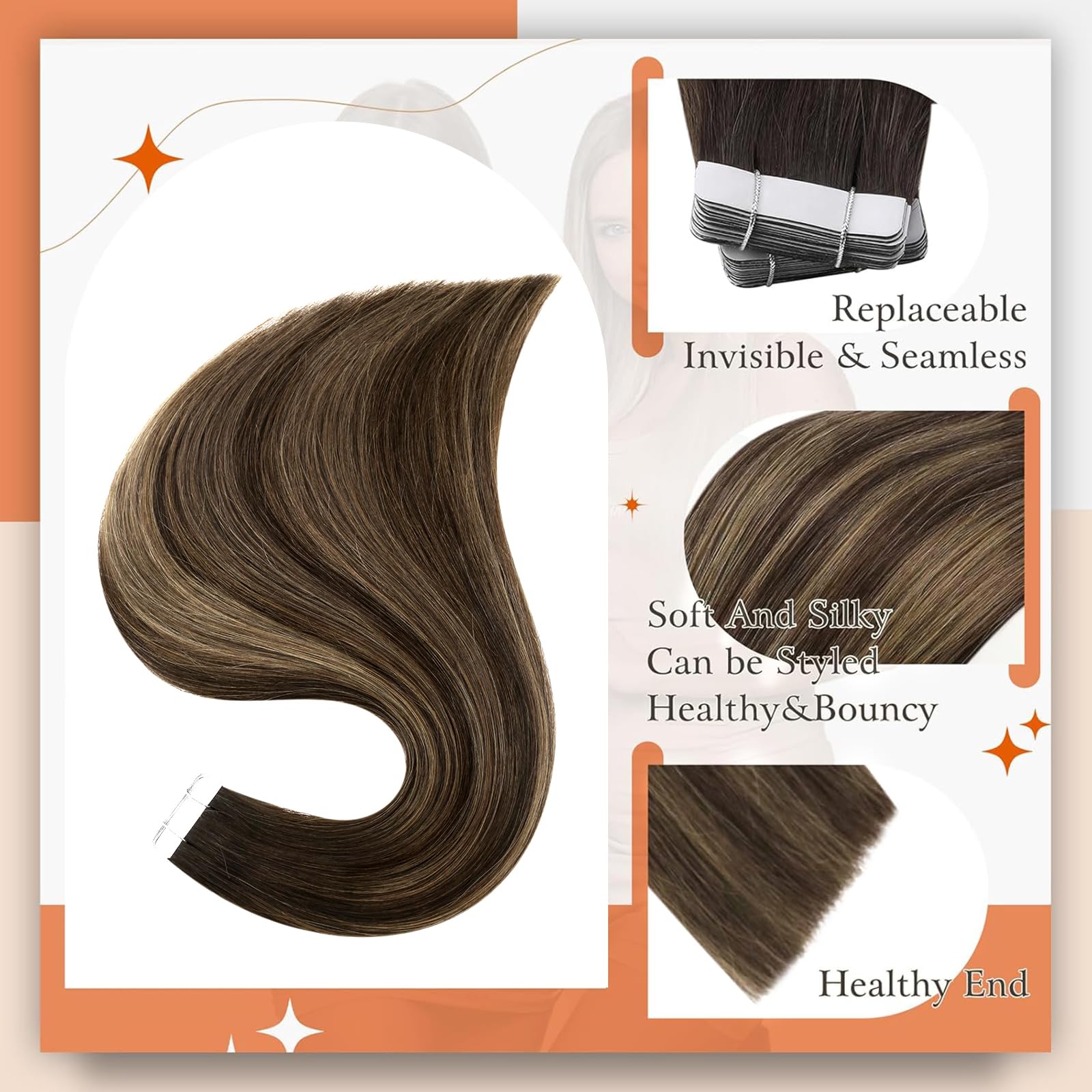 Foto 2 | Extensiones De Cabello Full Shine Tape En Cabello Humano De 50 G Y 20 Cm - Venta Internacional.