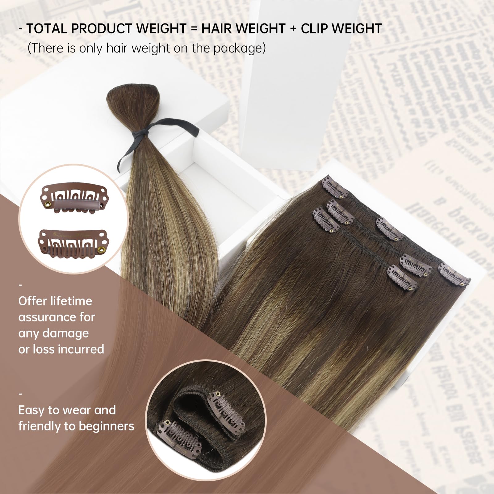 Foto 3 pulgar | Extensiones De Cabello Liso Con Clip, Cabello Humano Liso, 40 Cm - Venta Internacional.
