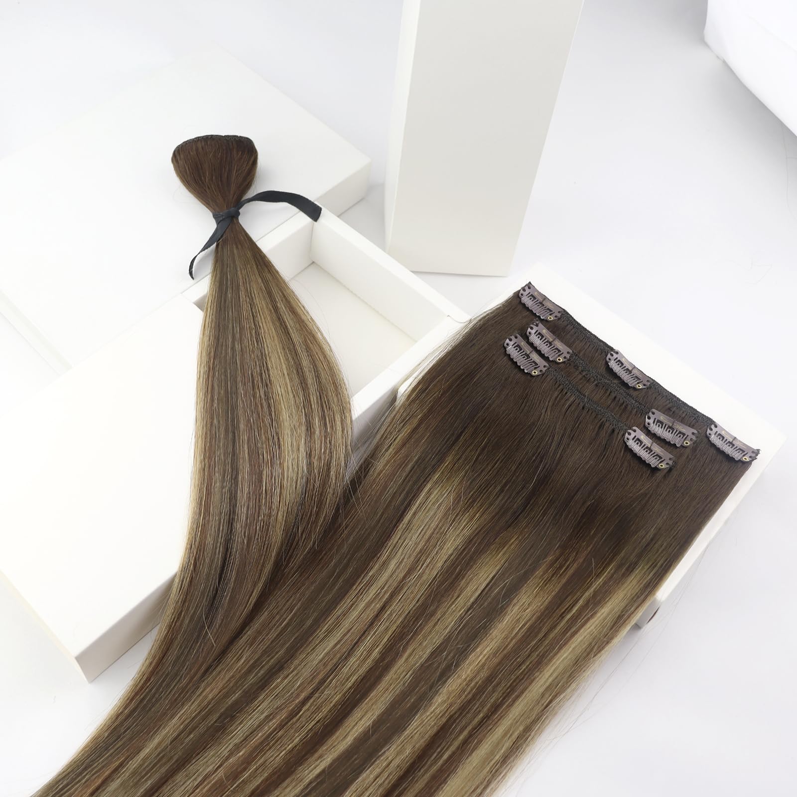 Foto 8 pulgar | Extensiones De Cabello Liso Con Clip, Cabello Humano Liso, 40 Cm - Venta Internacional.