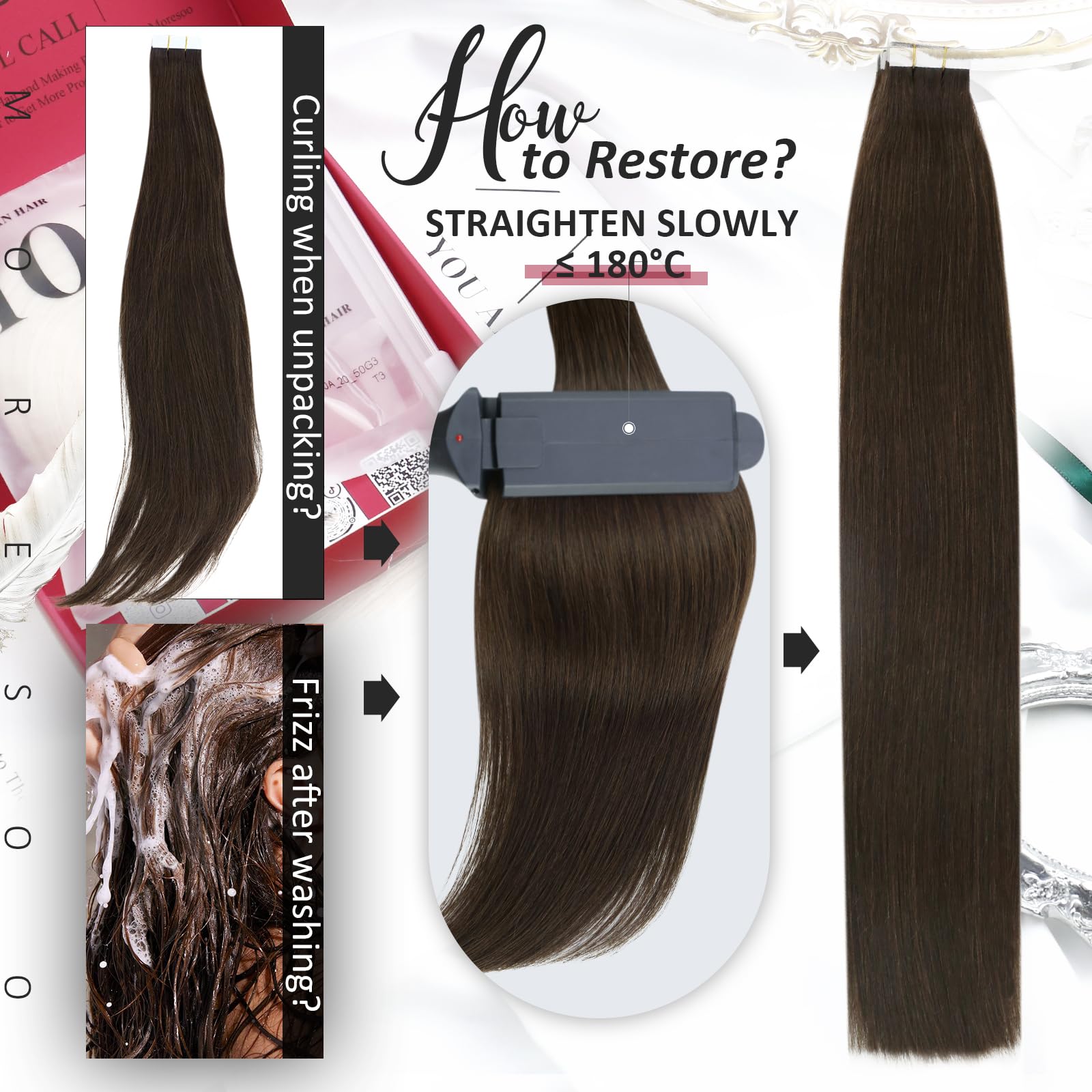 Foto 6 pulgar | Extensiones De Cabello Humano Castaño Moresoo, 40 Unidades, 60 G - Venta Internacional.