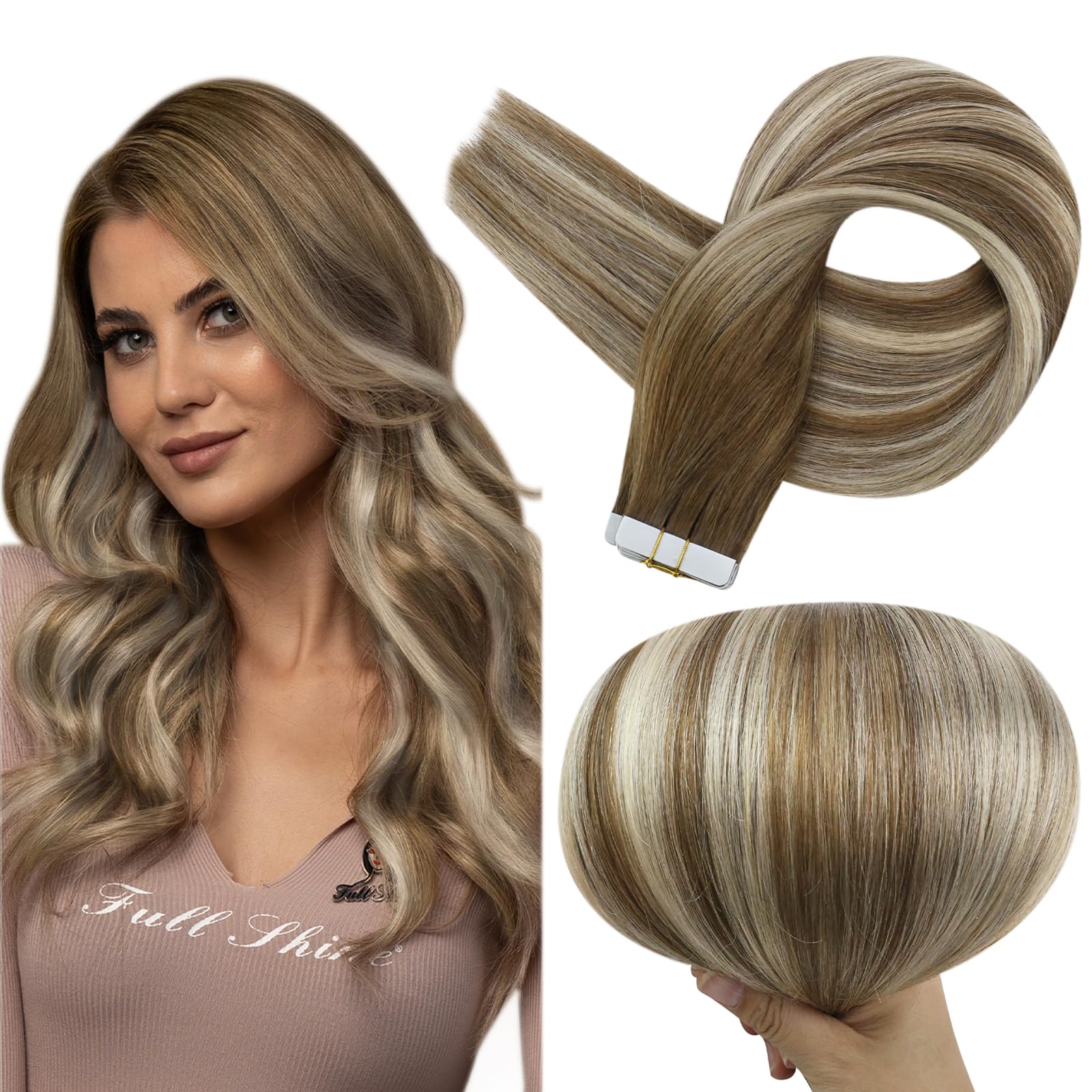Foto 2 pulgar | Extensiones De Pelo Con Cinta Adhesiva Full Shine Blonde 6/60/6 40 Cm 50 G - Venta Internacional.