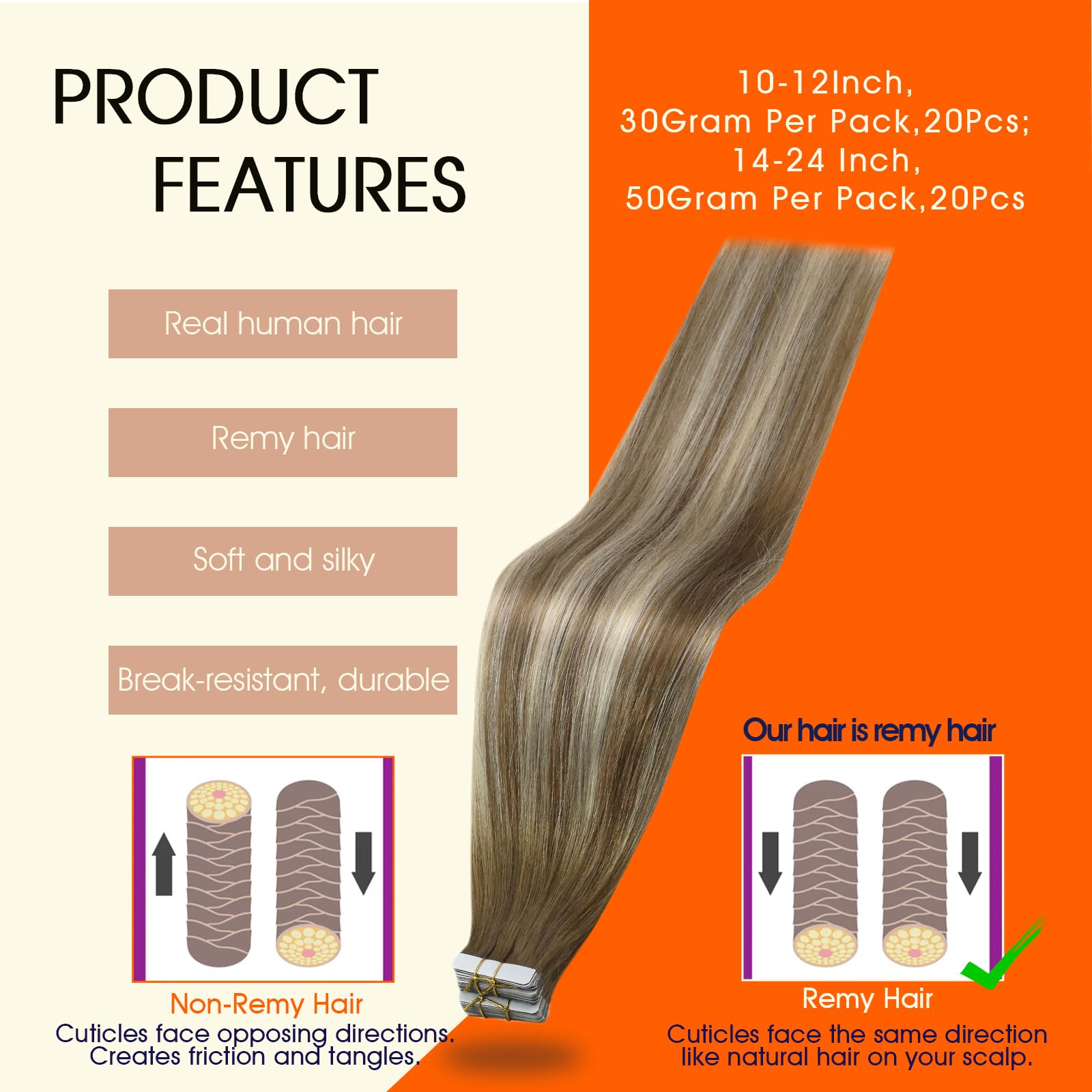 Foto 3 pulgar | Extensiones De Pelo Con Cinta Adhesiva Full Shine Blonde 6/60/6 40 Cm 50 G - Venta Internacional.