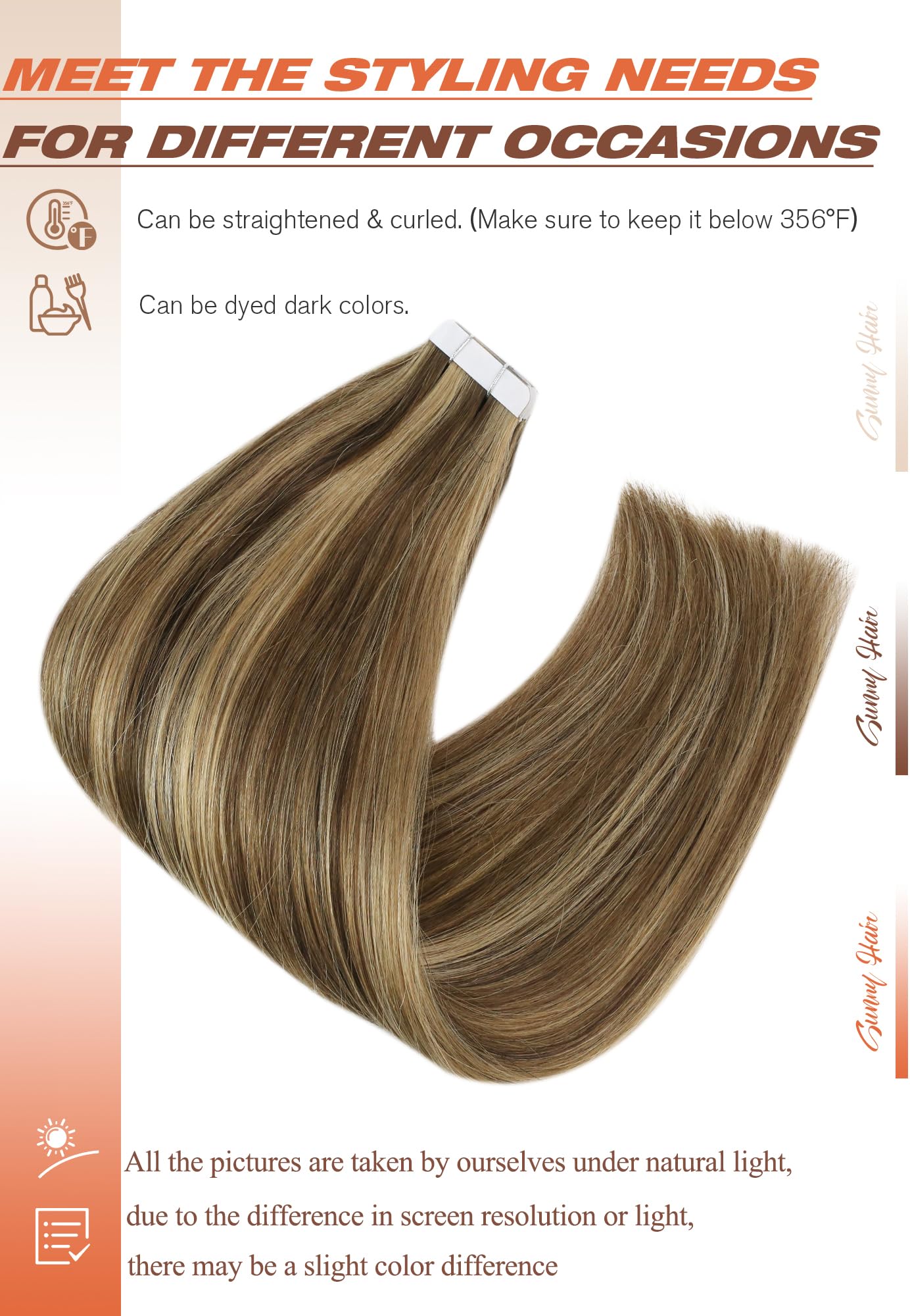 Foto 5 | Extensiones De Cabello Sunny Hair Tape En Cabello Humano, 50 G, 20 Unidades - Venta Internacional.
