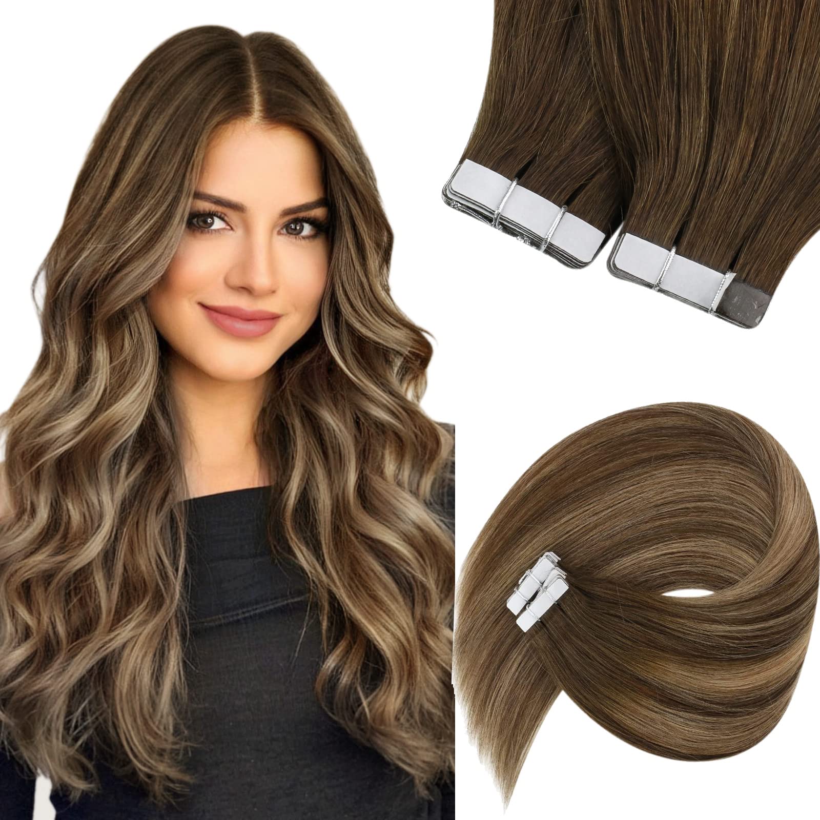 Foto 2 pulgar | Extensiones De Cabello Sunny Hair Tape En Color Marrón Balayage, 50 G, 45 Cm - Venta Internacional.