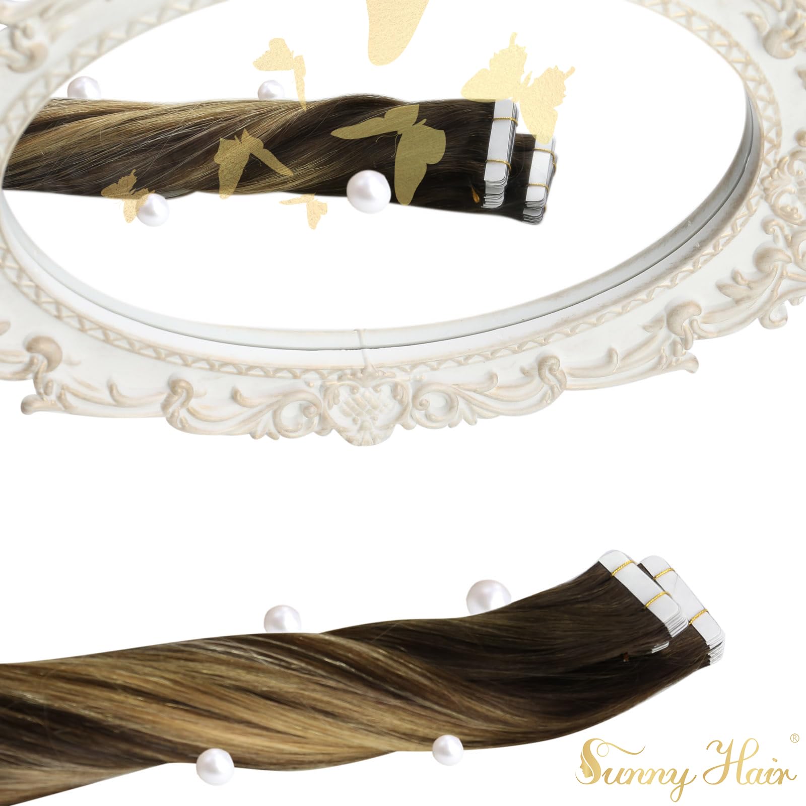 Foto 5 pulgar | Extensiones De Cabello Sunny Hair Tape En Color Marrón Balayage, 50 G, 45 Cm - Venta Internacional.