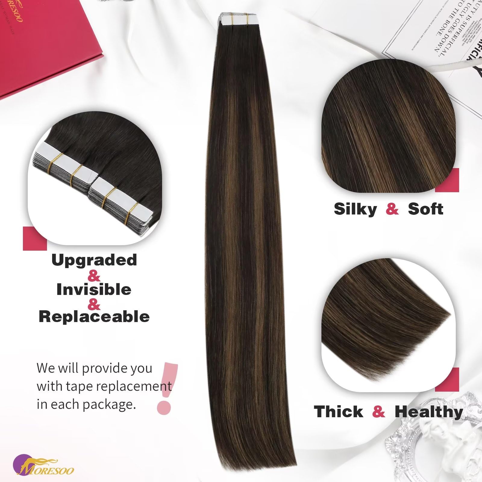 Foto 3 pulgar | Extensiones De Cabello Moresoo Tape In Ombre, 14 Pulgadas #2 /6/2, 50 G X 20 - Venta Internacional.