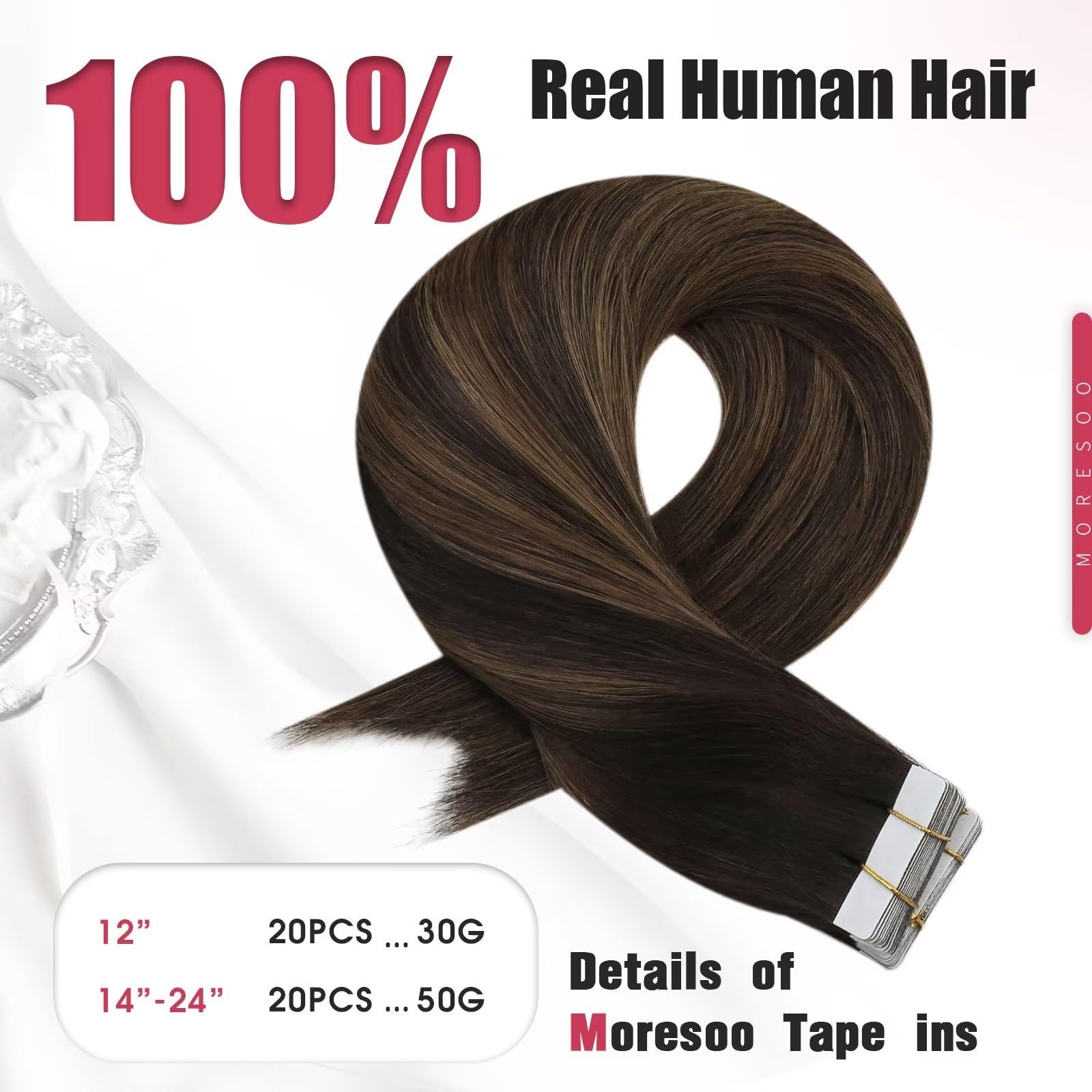 Foto 5 pulgar | Extensiones De Cabello Moresoo Tape In Ombre, 14 Pulgadas #2 /6/2, 50 G X 20 - Venta Internacional.