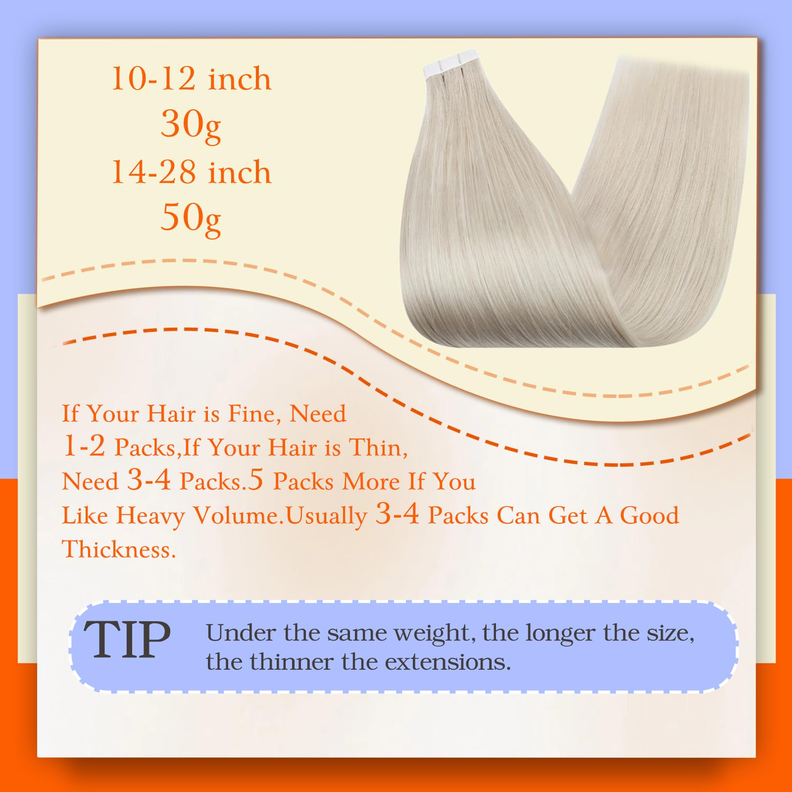 Foto 3 | Cinta De Poliuretano Full Shine Para Extensiones De Cabello, 50 G, 22 Cm, Color Rubio 1000 - Venta Internacional.