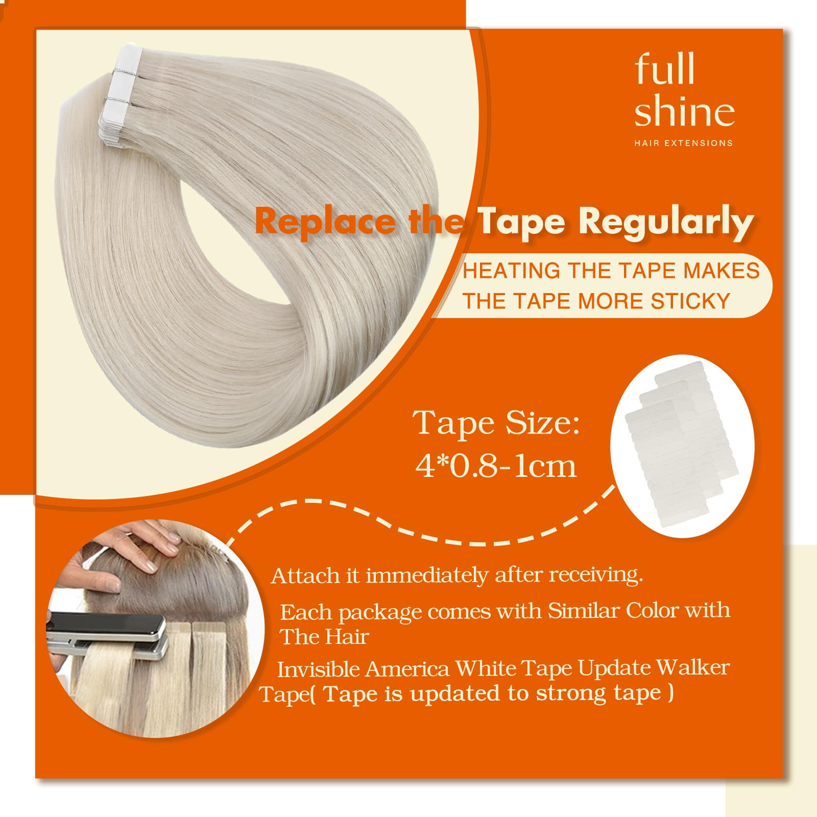 Foto 5 pulgar | Cinta De Poliuretano Full Shine Para Extensiones De Cabello, 50 G, 22 Cm, Color Rubio 1000 - Venta Internacional.