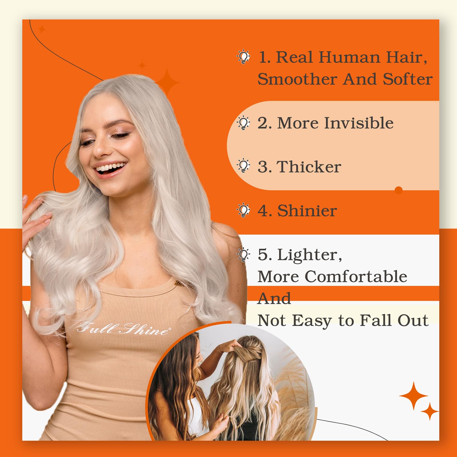Foto 5 | Cinta De Poliuretano Full Shine Para Extensiones De Cabello, 50 G, 22 Cm, Color Rubio 1000 - Venta Internacional.
