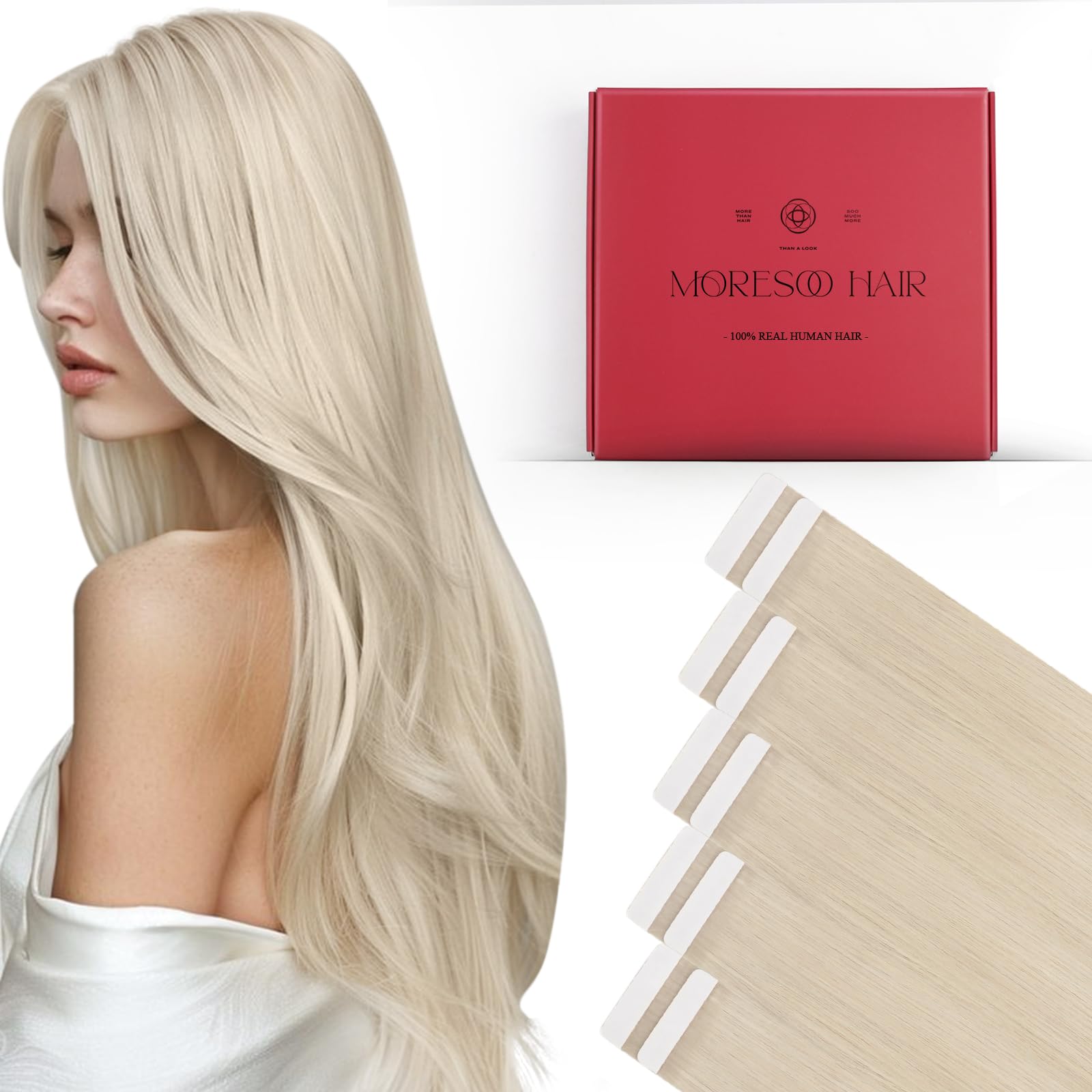 Foto 2 pulgar | Extensiones De Pelo Moresoo Con Cinta Adhesiva, 18 Cm, 10 Unidades, 25 G, Platino - Venta Internacional.