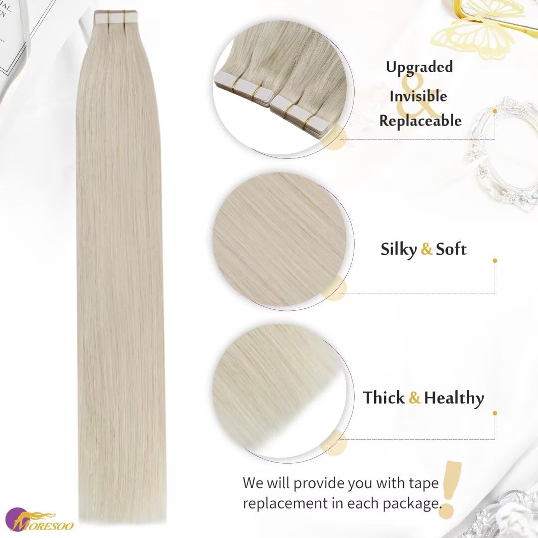 Foto 3 pulgar | Extensiones De Pelo Moresoo Con Cinta Adhesiva, 18 Cm, 10 Unidades, 25 G, Platino - Venta Internacional.