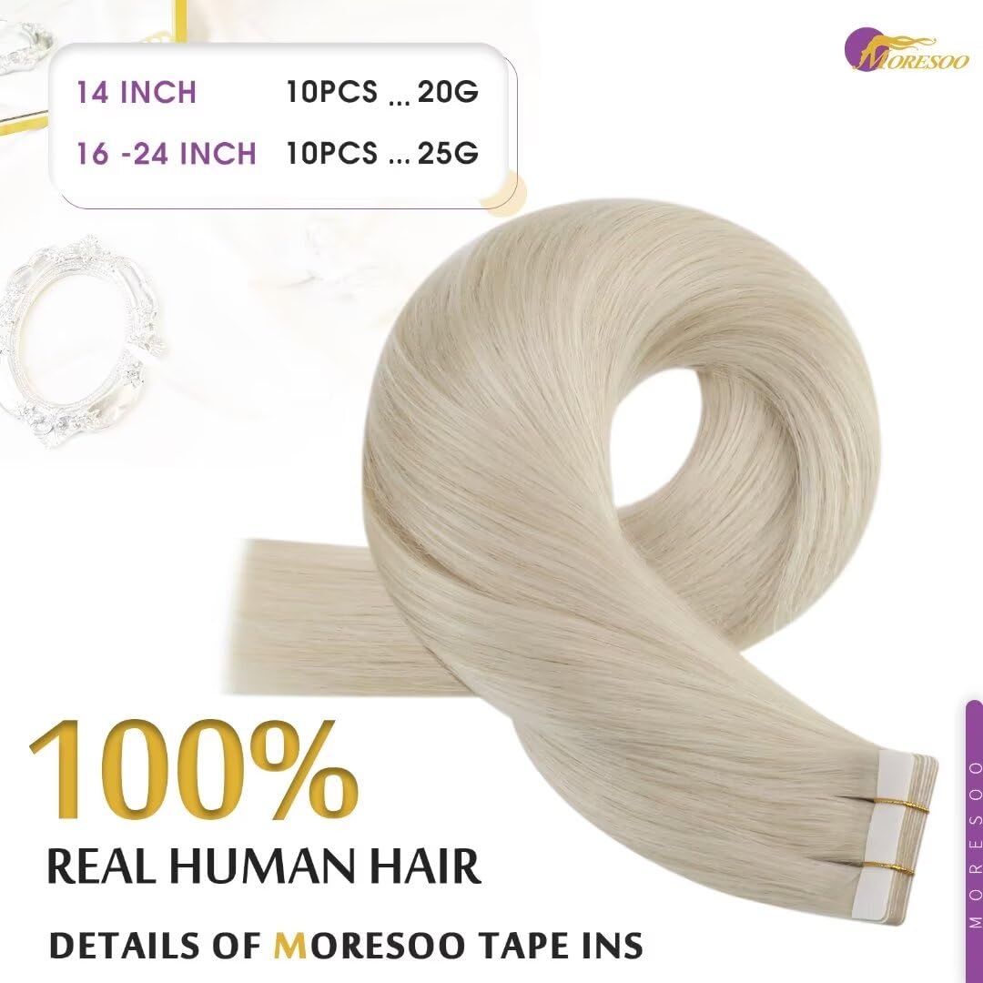 Foto 4 pulgar | Extensiones De Pelo Moresoo Con Cinta Adhesiva, 18 Cm, 10 Unidades, 25 G, Platino - Venta Internacional.