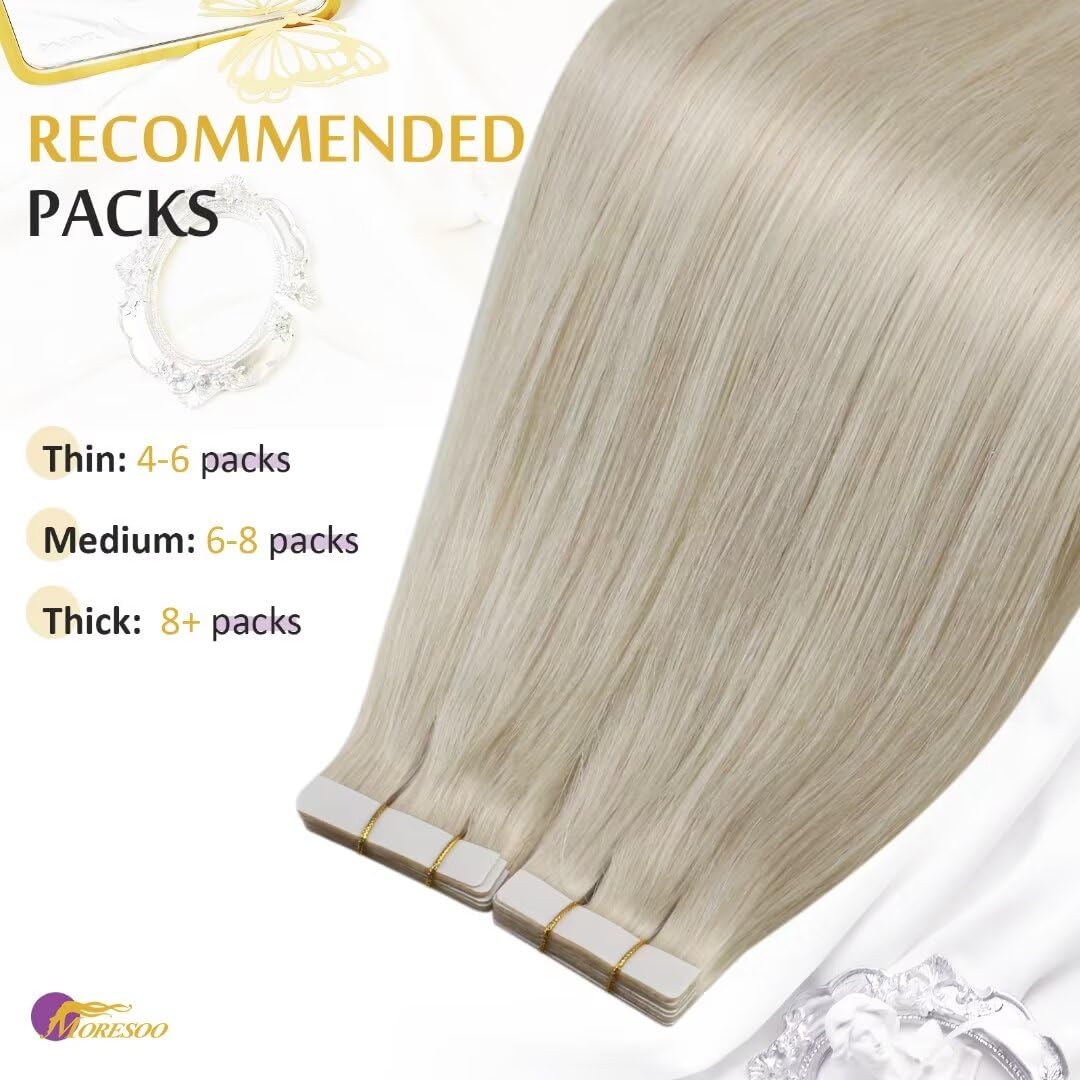Foto 6 | Extensiones De Pelo Moresoo Con Cinta Adhesiva, 18 Cm, 10 Unidades, 25 G, Platino - Venta Internacional.