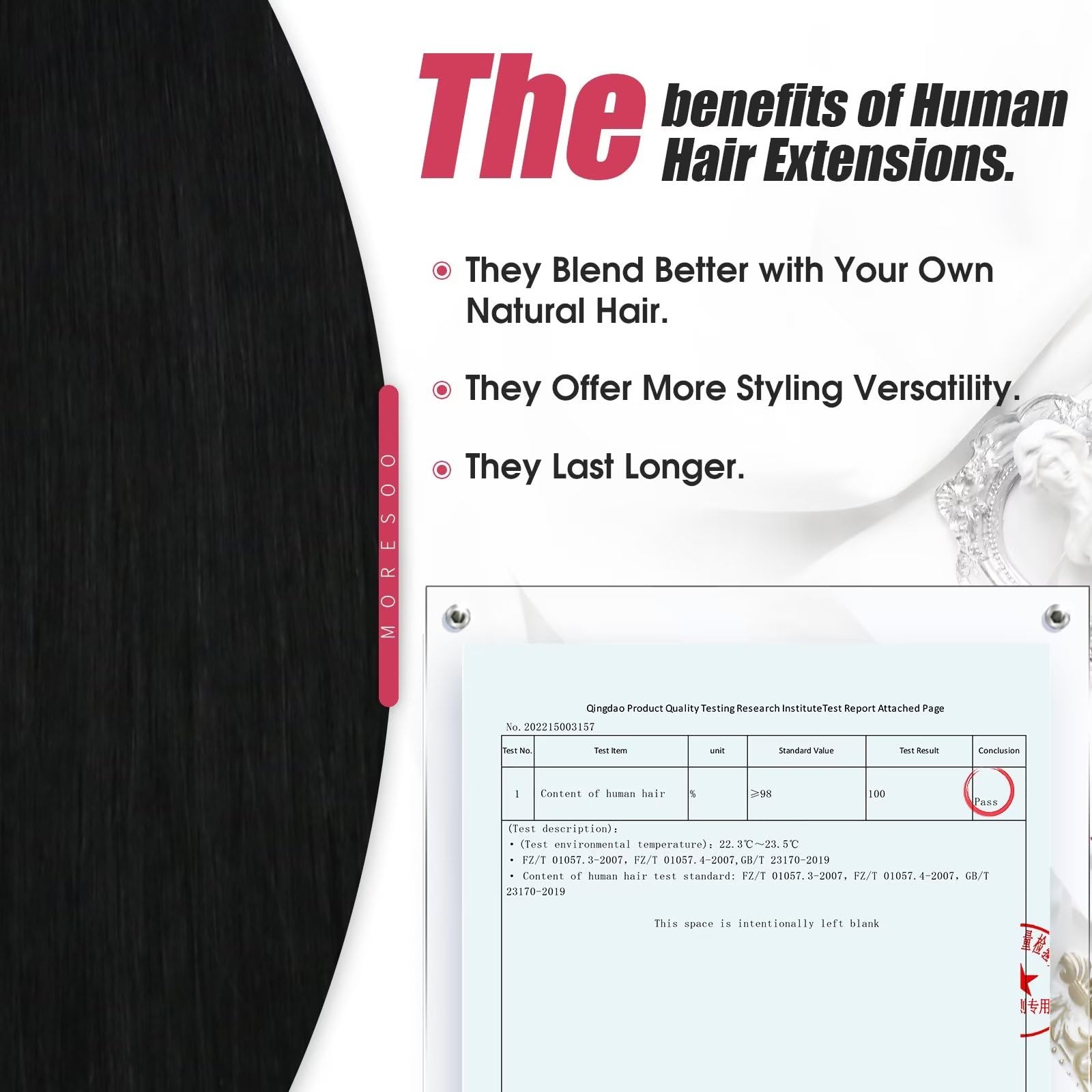 Foto 4 pulgar | Extensiones De Cabello Humano Negro Azabache Moresoo, 55 Cm - Venta Internacional.