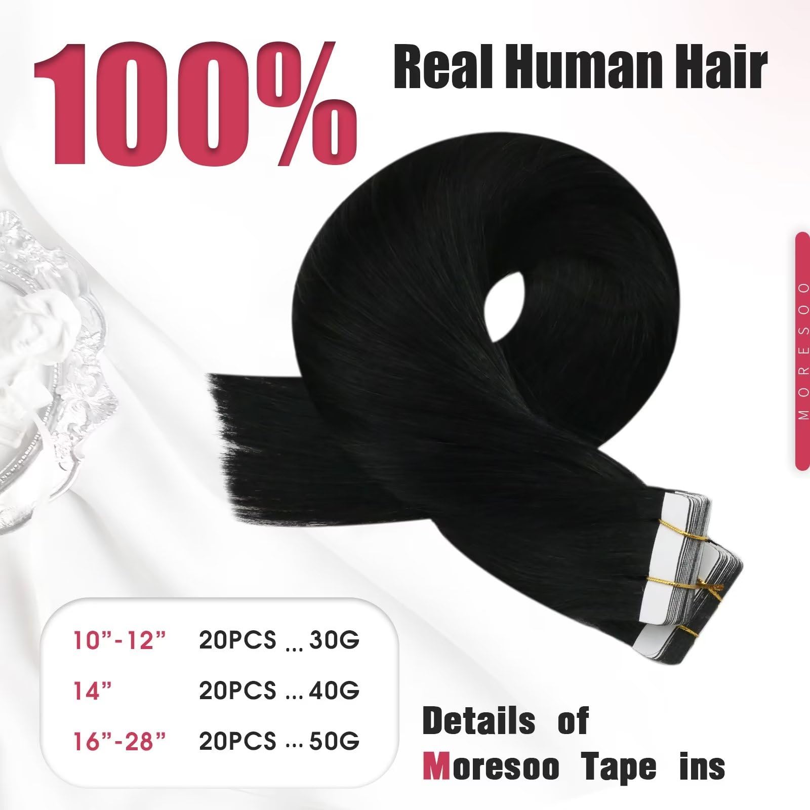 Foto 5 pulgar | Extensiones De Cabello Humano Negro Azabache Moresoo, 55 Cm - Venta Internacional.