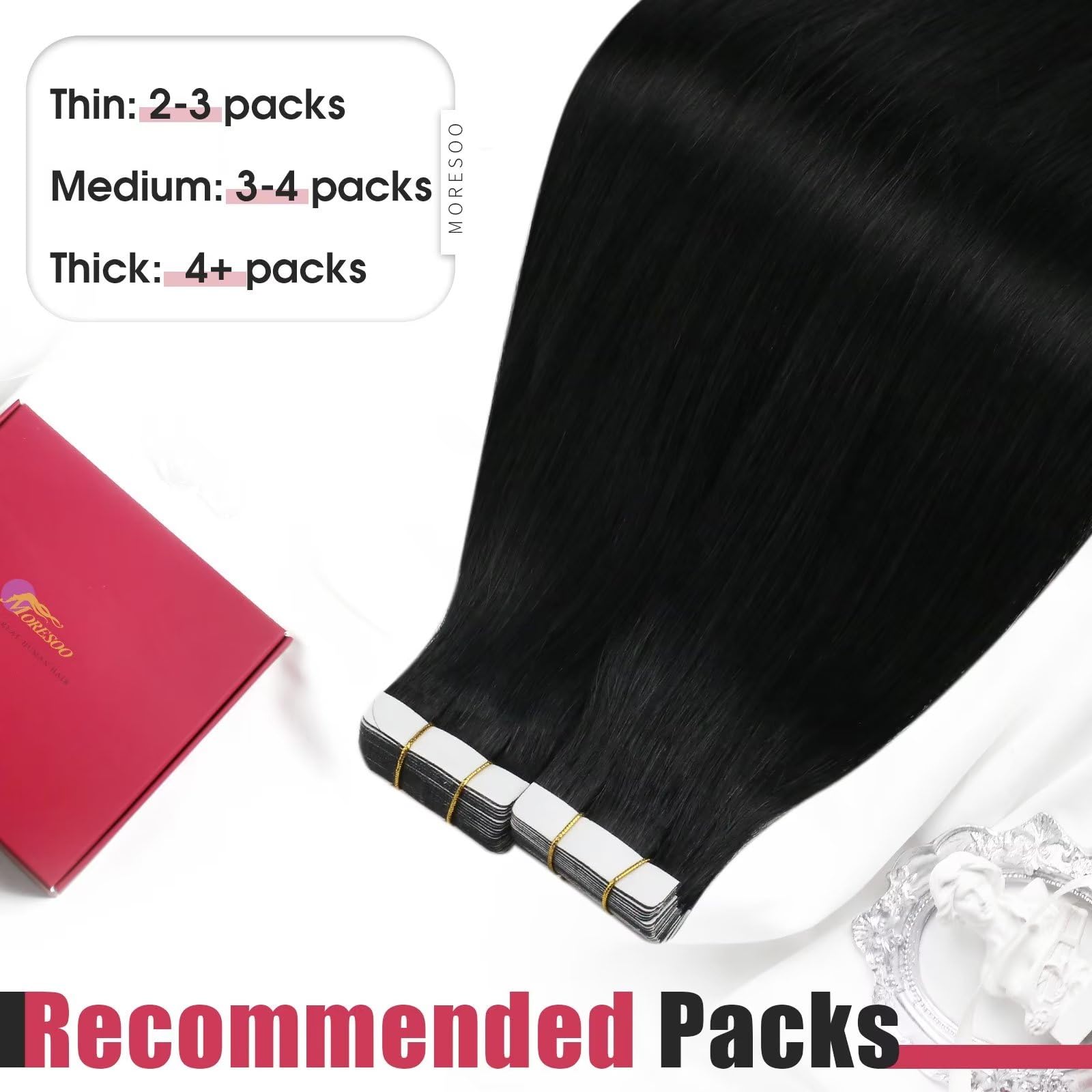 Foto 8 pulgar | Extensiones De Cabello Humano Negro Azabache Moresoo, 55 Cm - Venta Internacional.