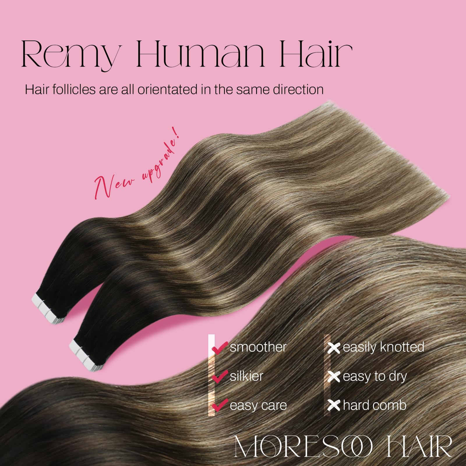 Foto 3 pulgar | Extensiones De Cabello Humano Moresoo Con Cinta Adhesiva, 60 Cm, #1b /3/27, 20 Unidades - Venta Internacional.