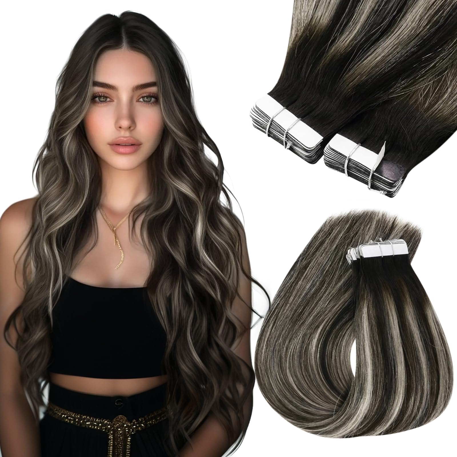 Foto 2 pulgar | Extensiones De Cabello Con Cinta Adhesiva Sunny Hair, Cabello Humano Negro, 16 Pulgadas - Venta Internacional.