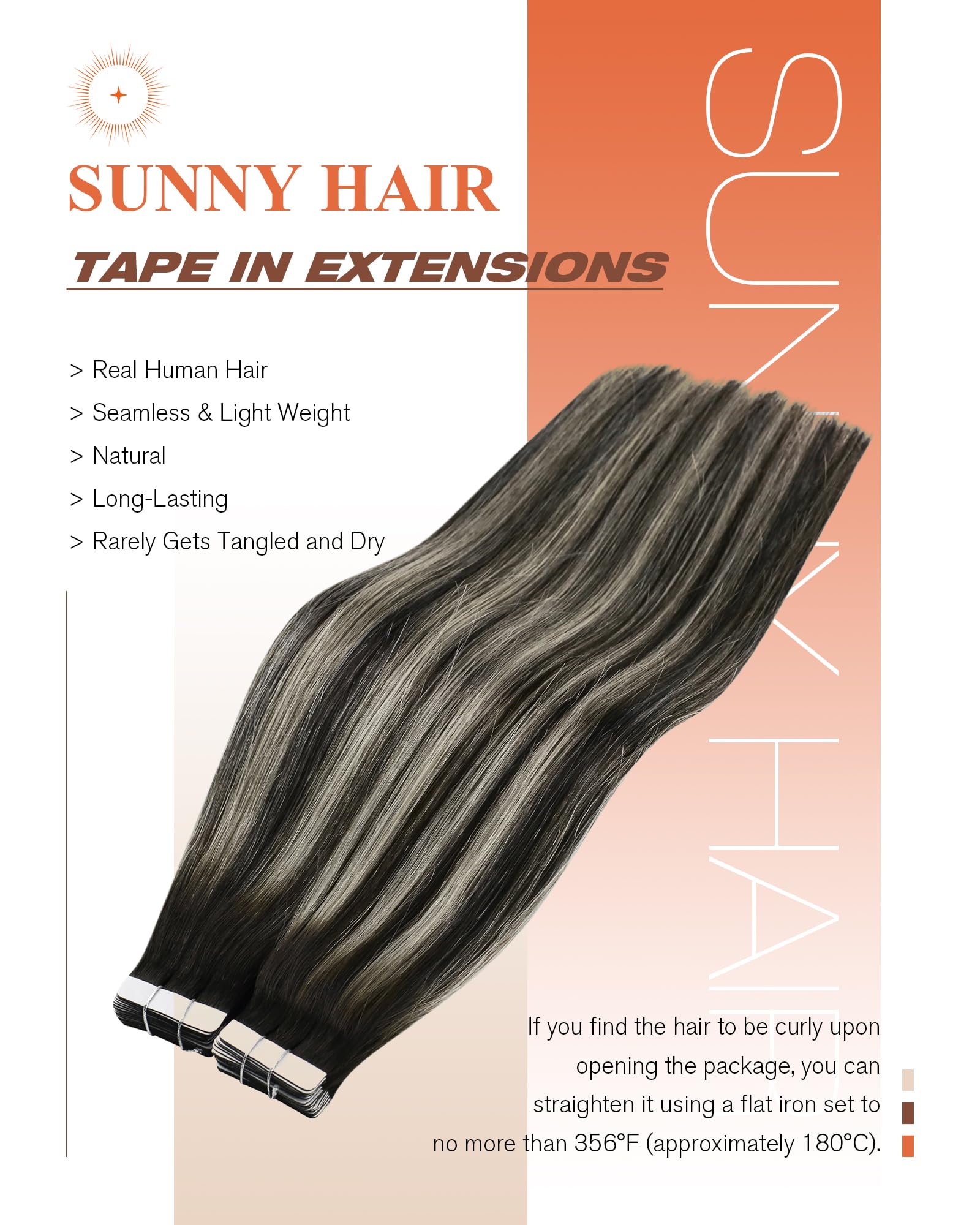 Foto 3 pulgar | Extensiones De Cabello Con Cinta Adhesiva Sunny Hair, Cabello Humano Negro, 16 Pulgadas - Venta Internacional.