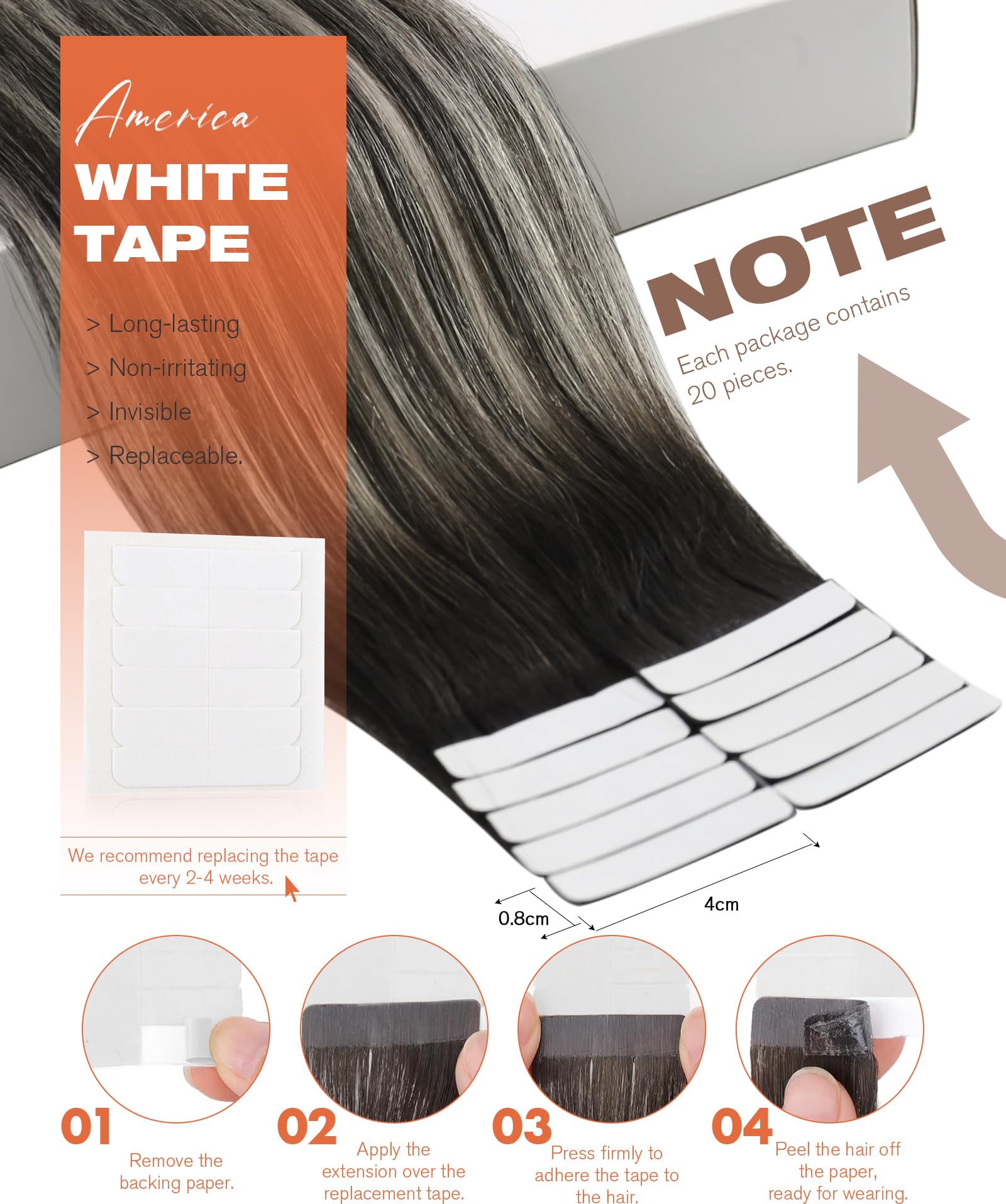 Foto 4 pulgar | Extensiones De Cabello Con Cinta Adhesiva Sunny Hair, Cabello Humano Negro, 16 Pulgadas - Venta Internacional.